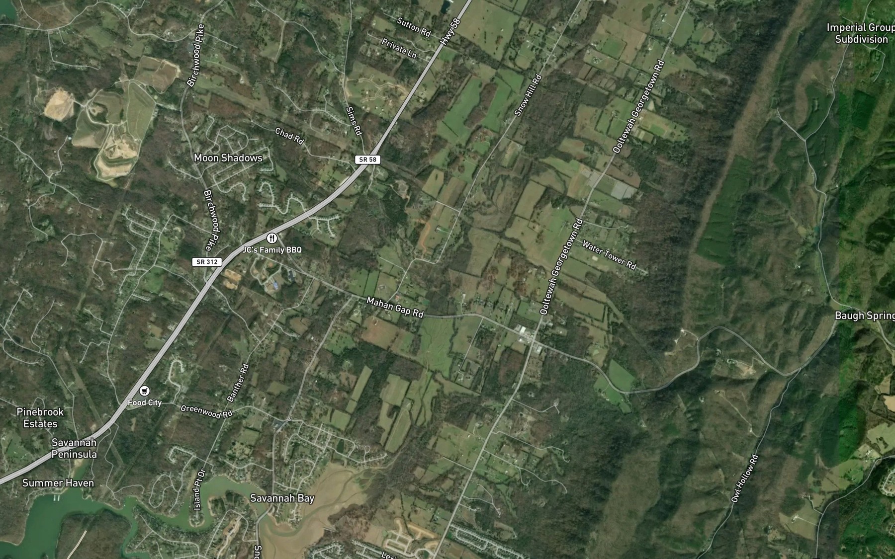 Satellite map of the Wolfe Branch