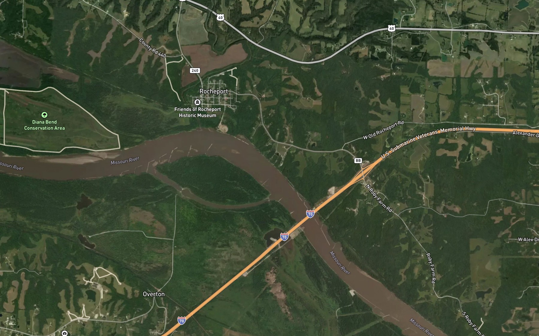 Satellite map of the Missouri River