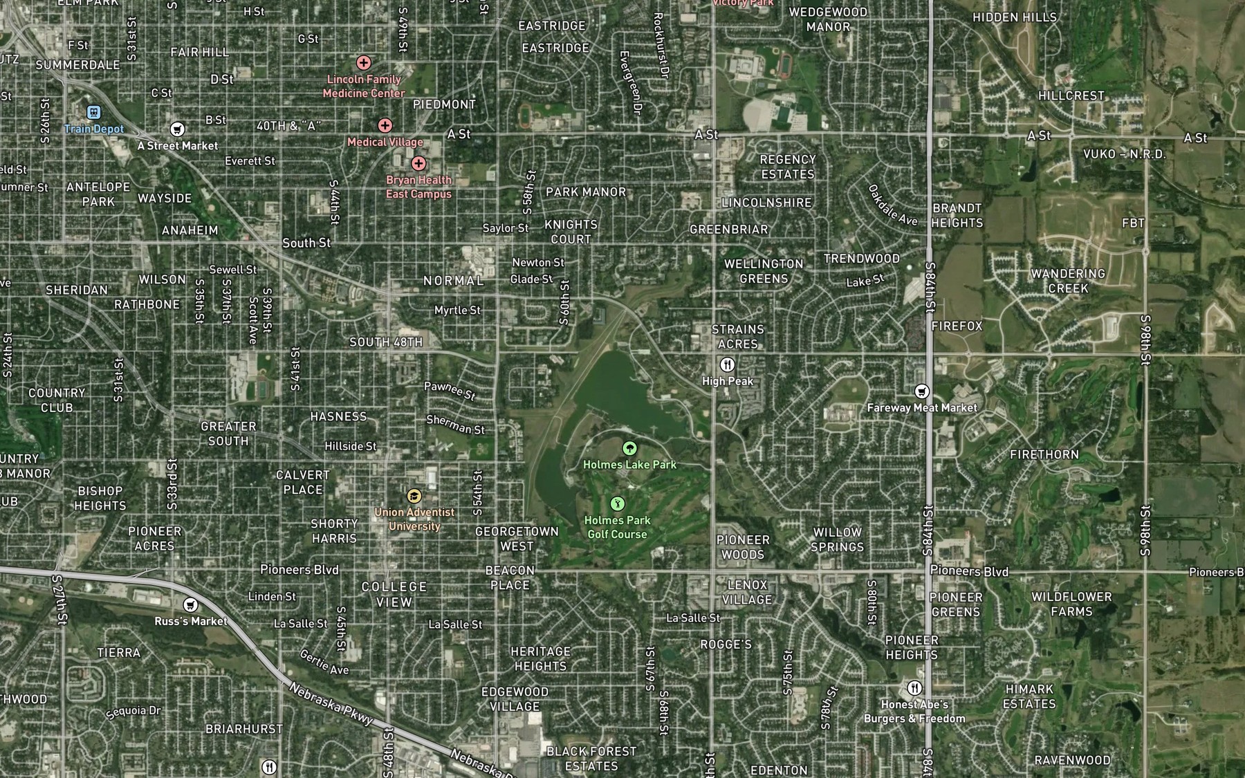 Satellite map of the Holmes Lake