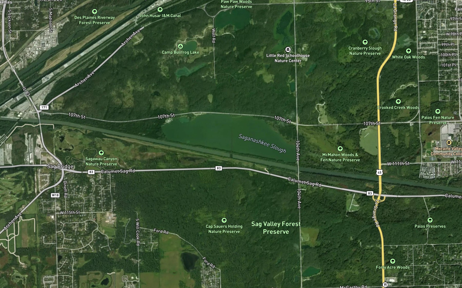 Satellite map of the Saganashkee Slough