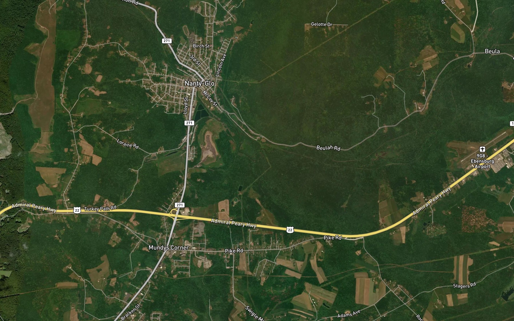 Satellite map of the Stewart Run