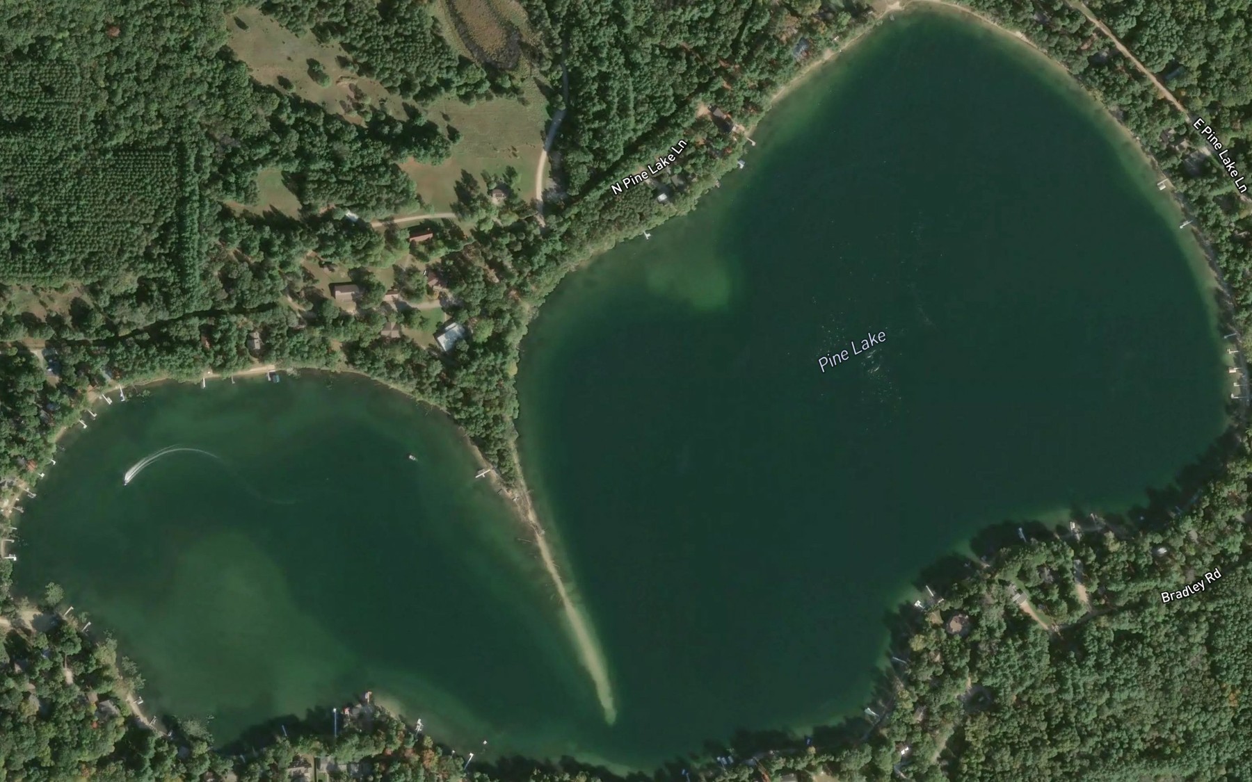 Satellite map of the Pine Lake