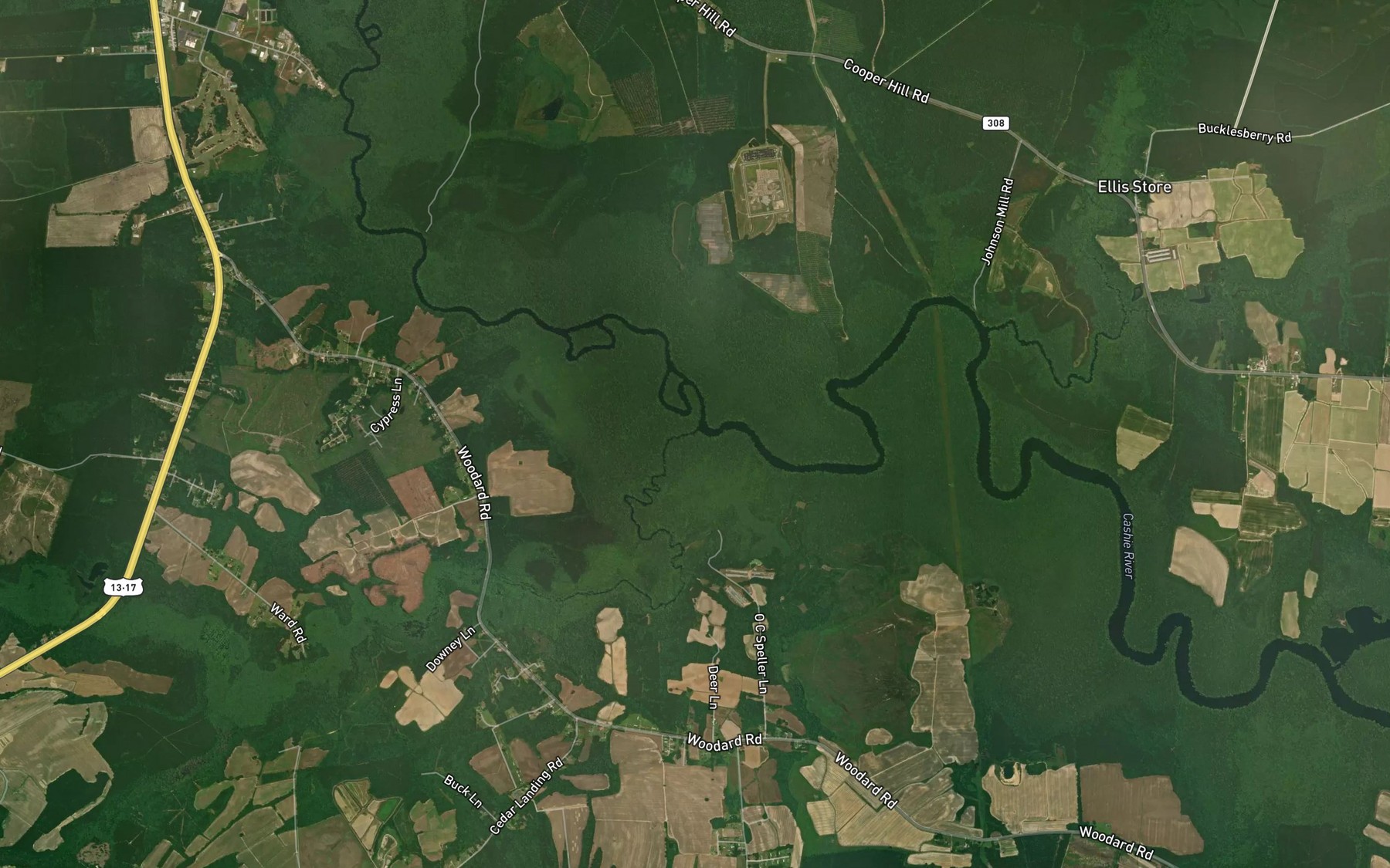Satellite map of the Roquist Creek