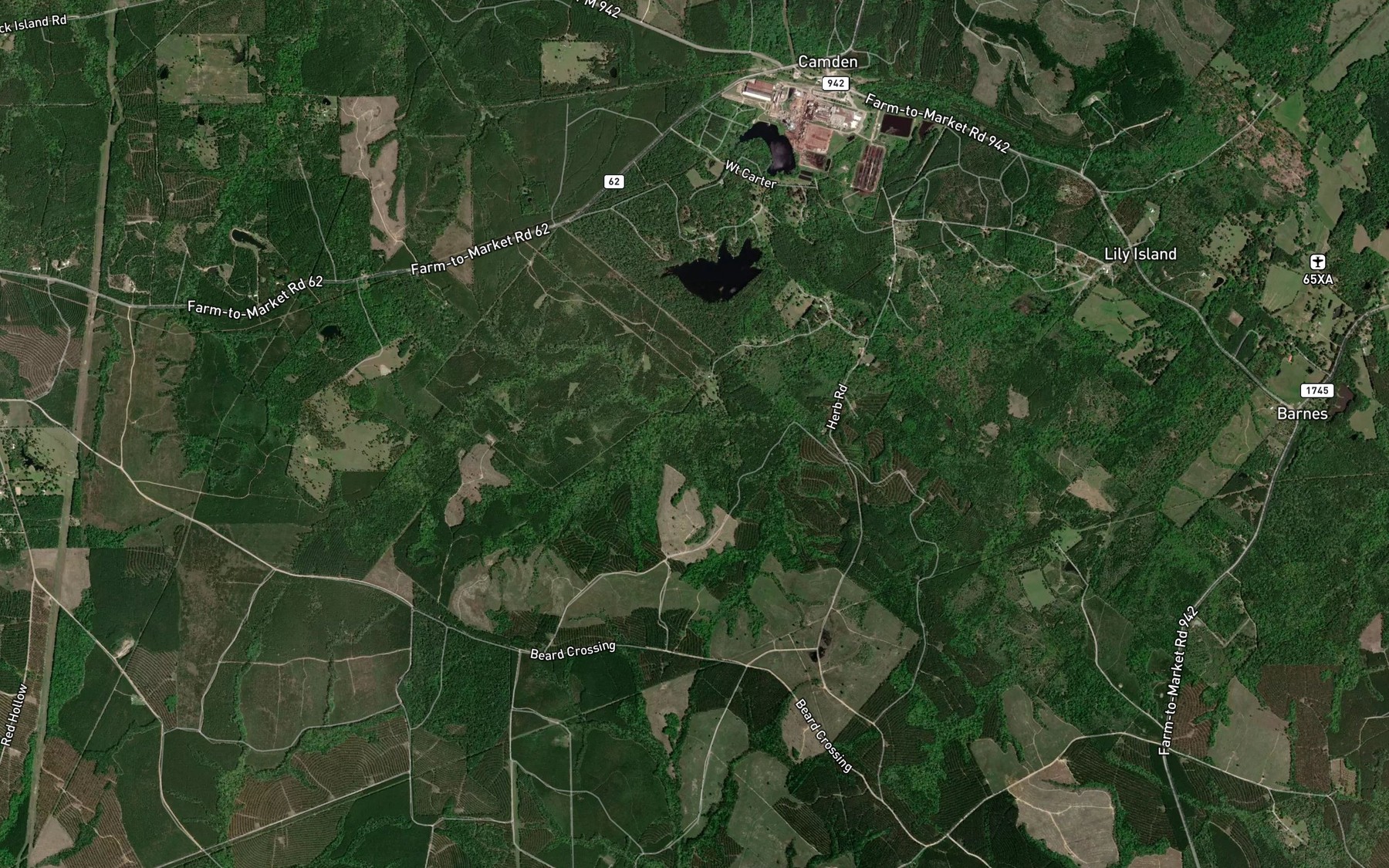 Satellite map of the Dabbs Creek