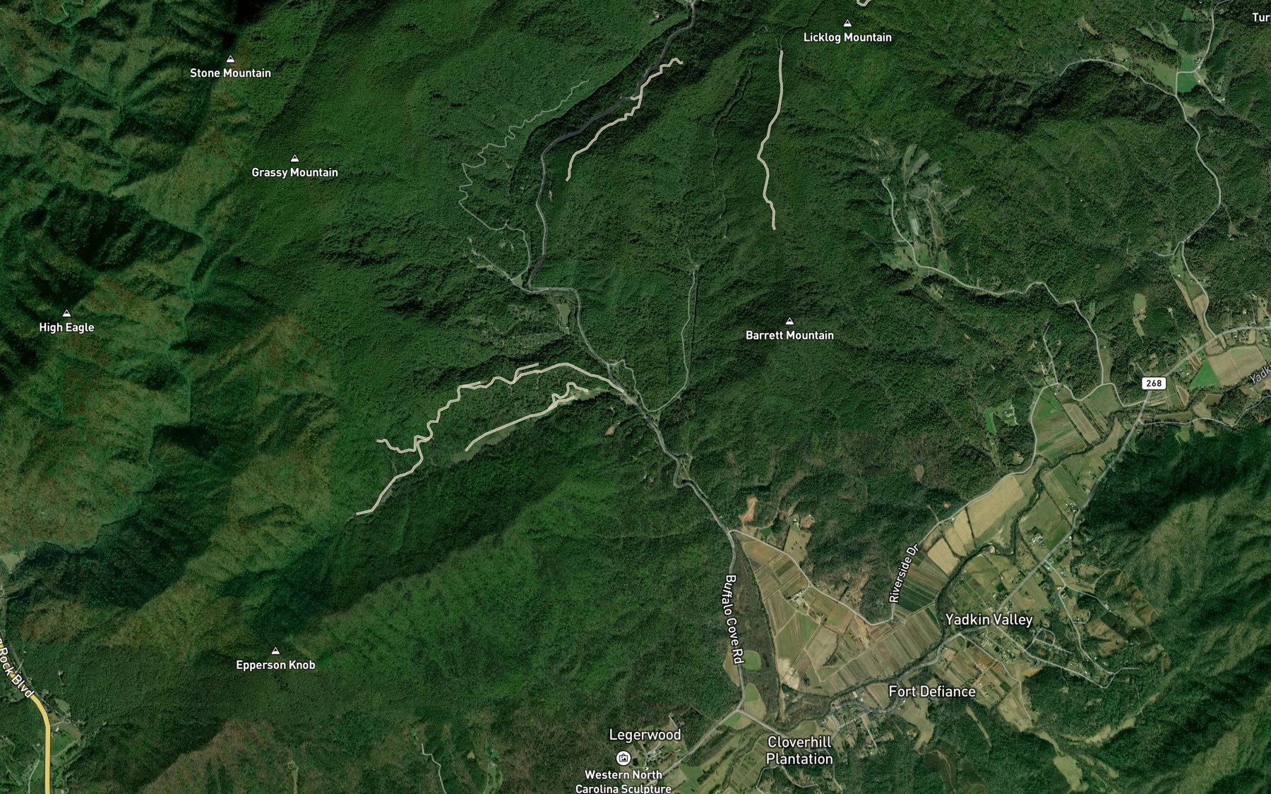 Satellite map of the Green Rock Branch