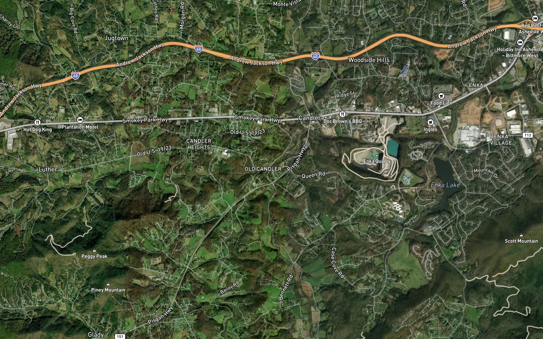 Satellite map of the South Hominy Creek