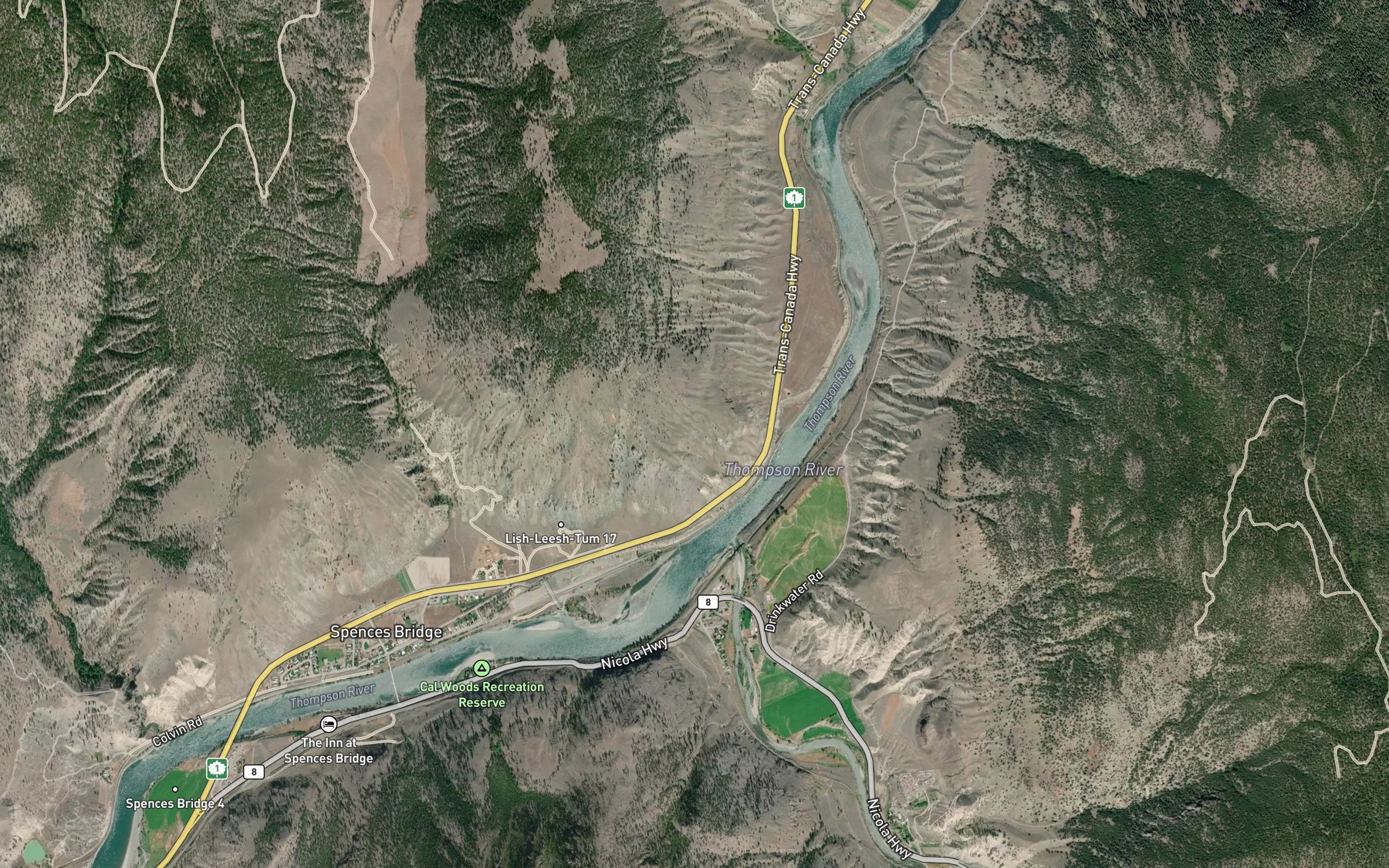 Satellite map of the Nicola River
