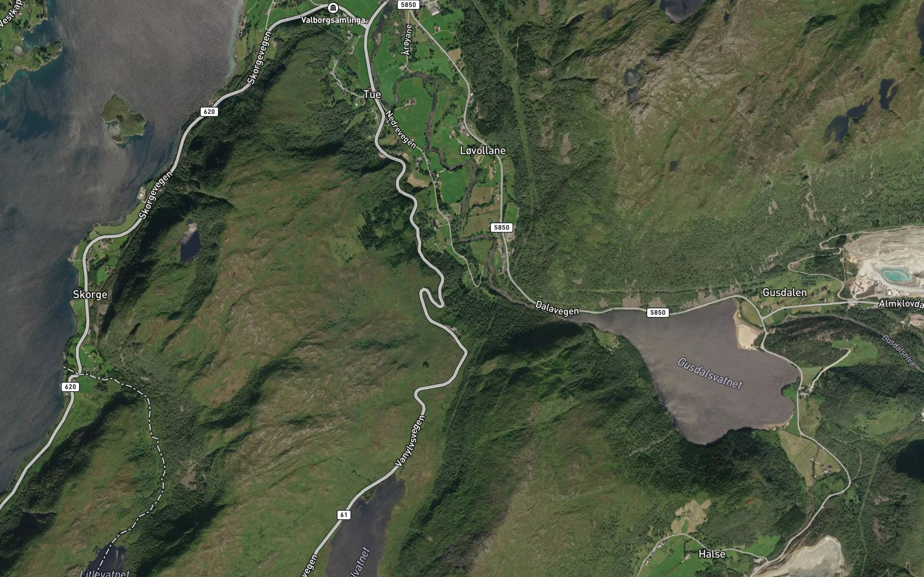 Satellite map of the Byrkjelidelva