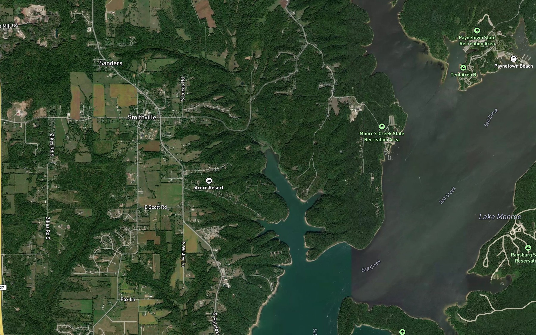 Satellite map of the Ramp Creek