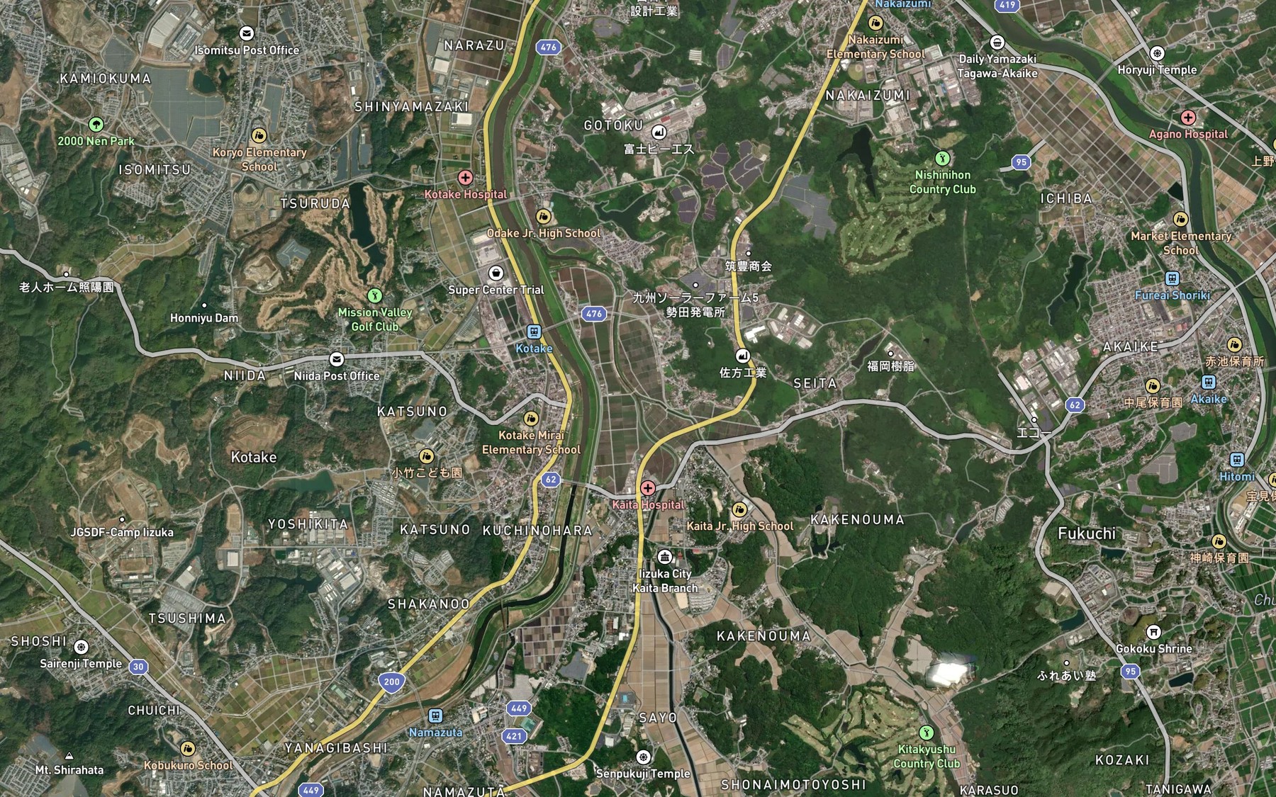 Satellite map of the Shonai Gawa