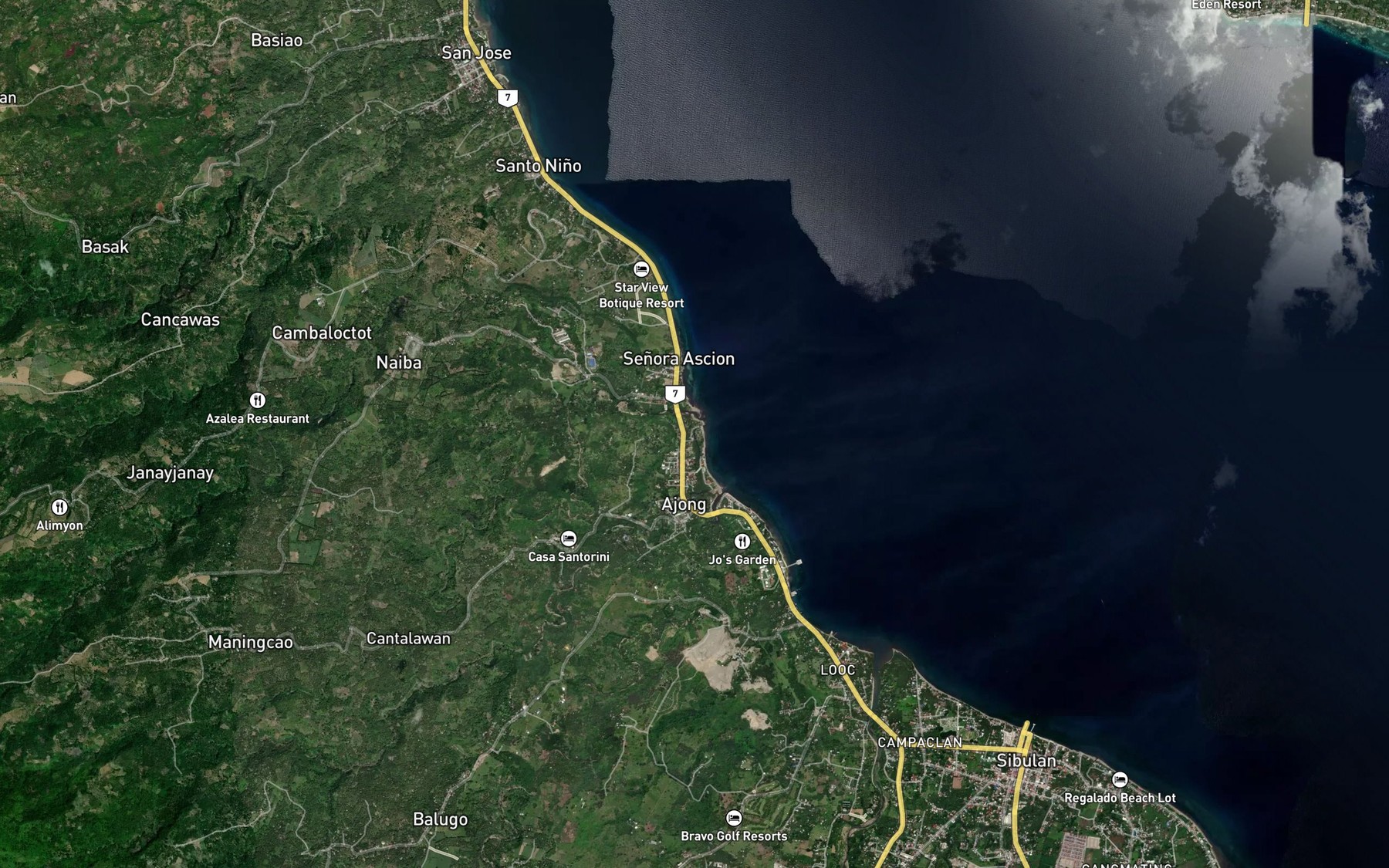 Satellite map of the Ajong River
