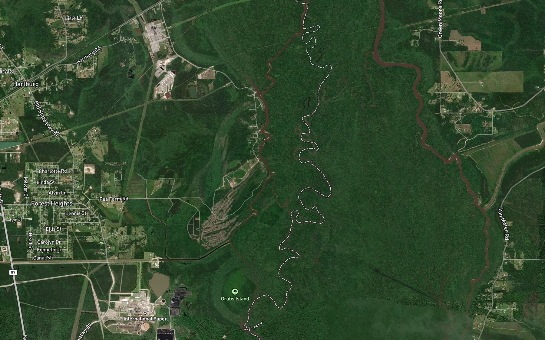 Satellite map of the Indian Bayou
