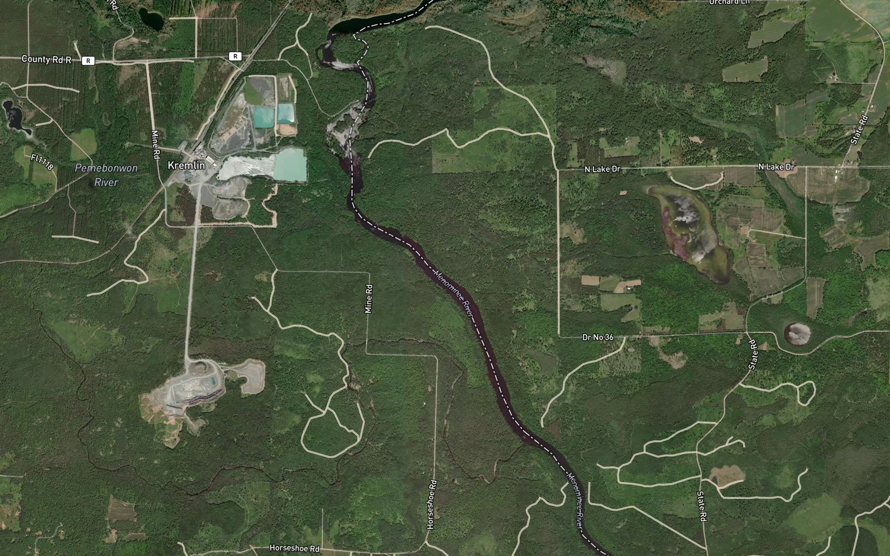 Satellite map of the Seynor Creek