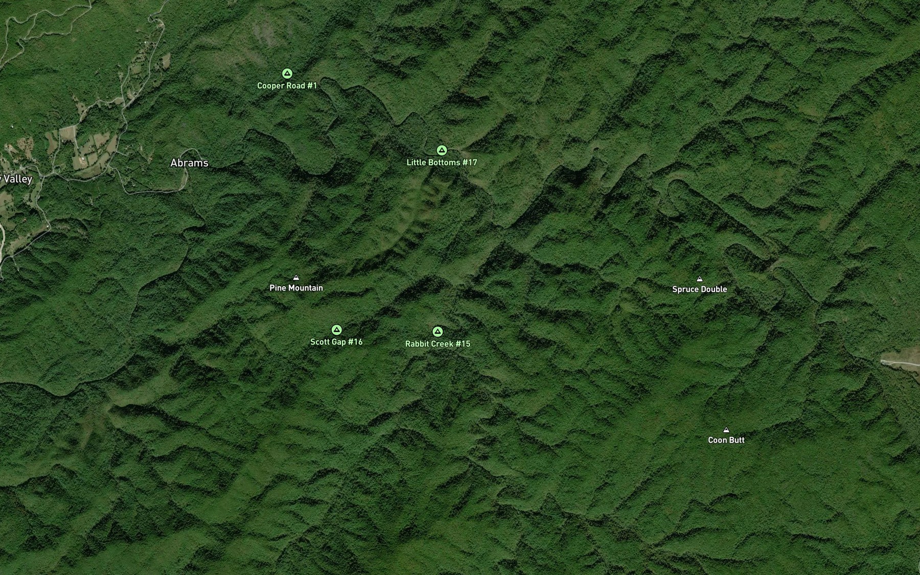 Satellite map of the Scott Gap Branch
