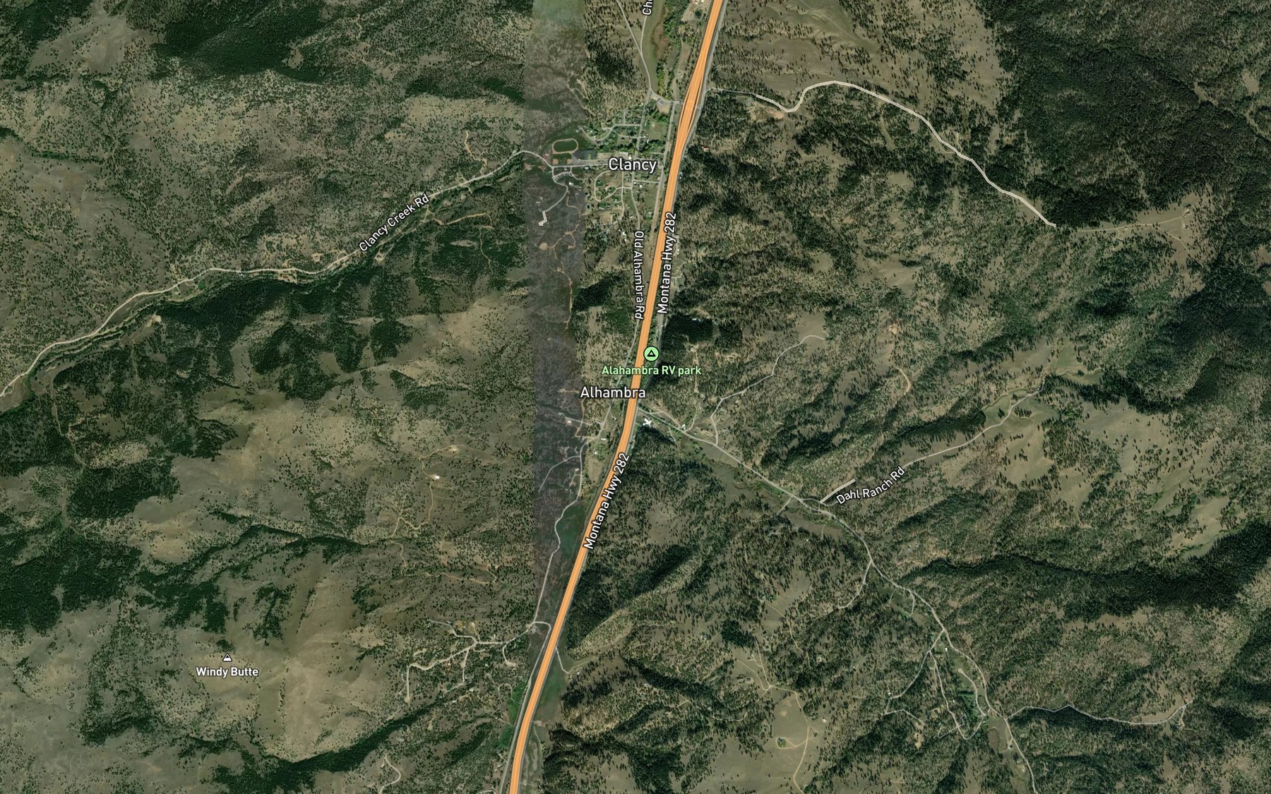 Satellite map of the Warm Springs Creek