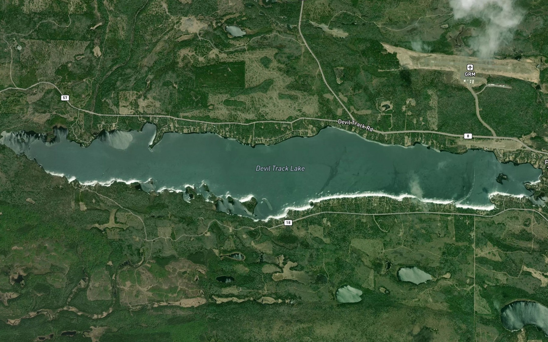 Satellite map of the Devil Track Lake