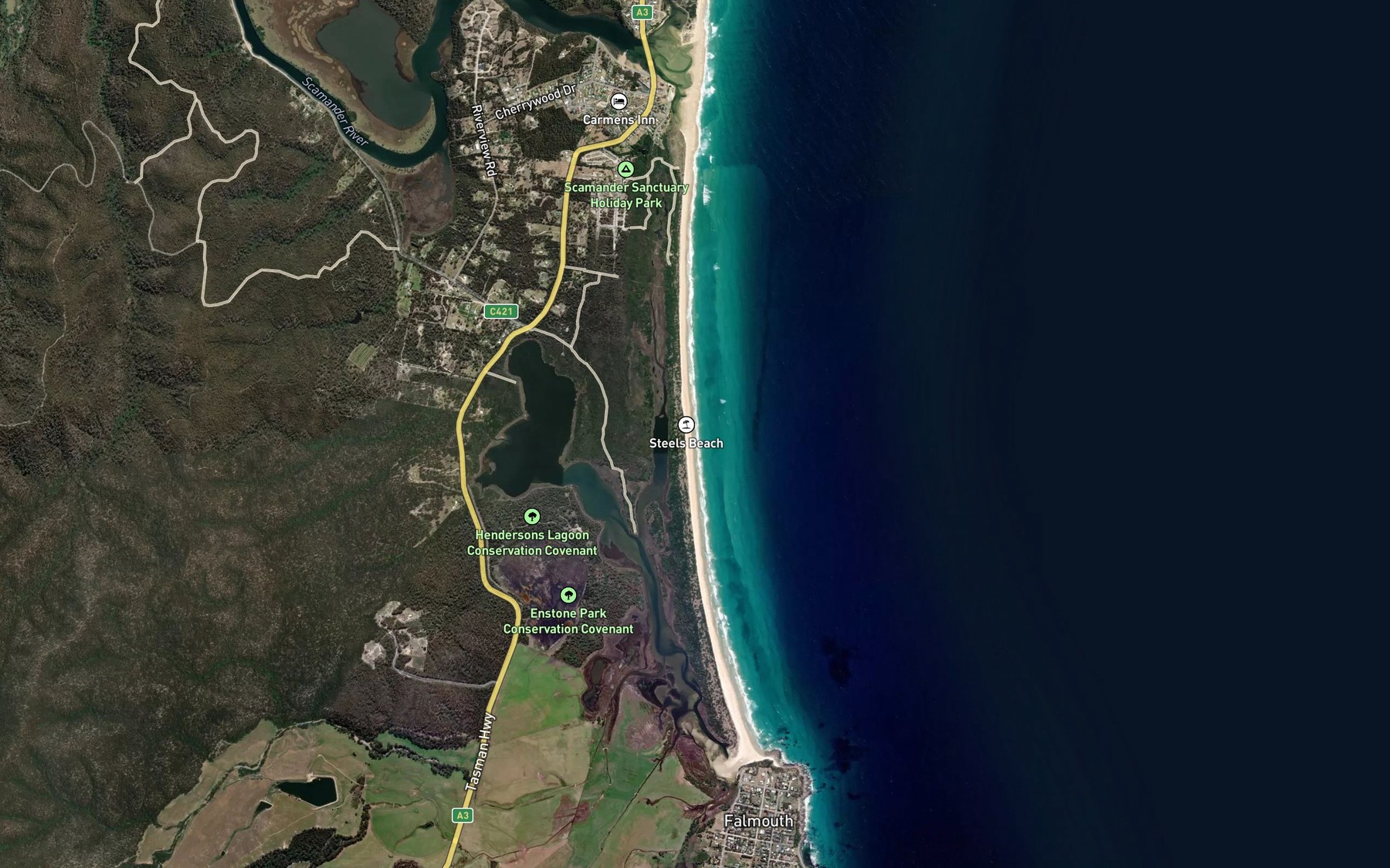 Satellite map of the Fern Tree Glen