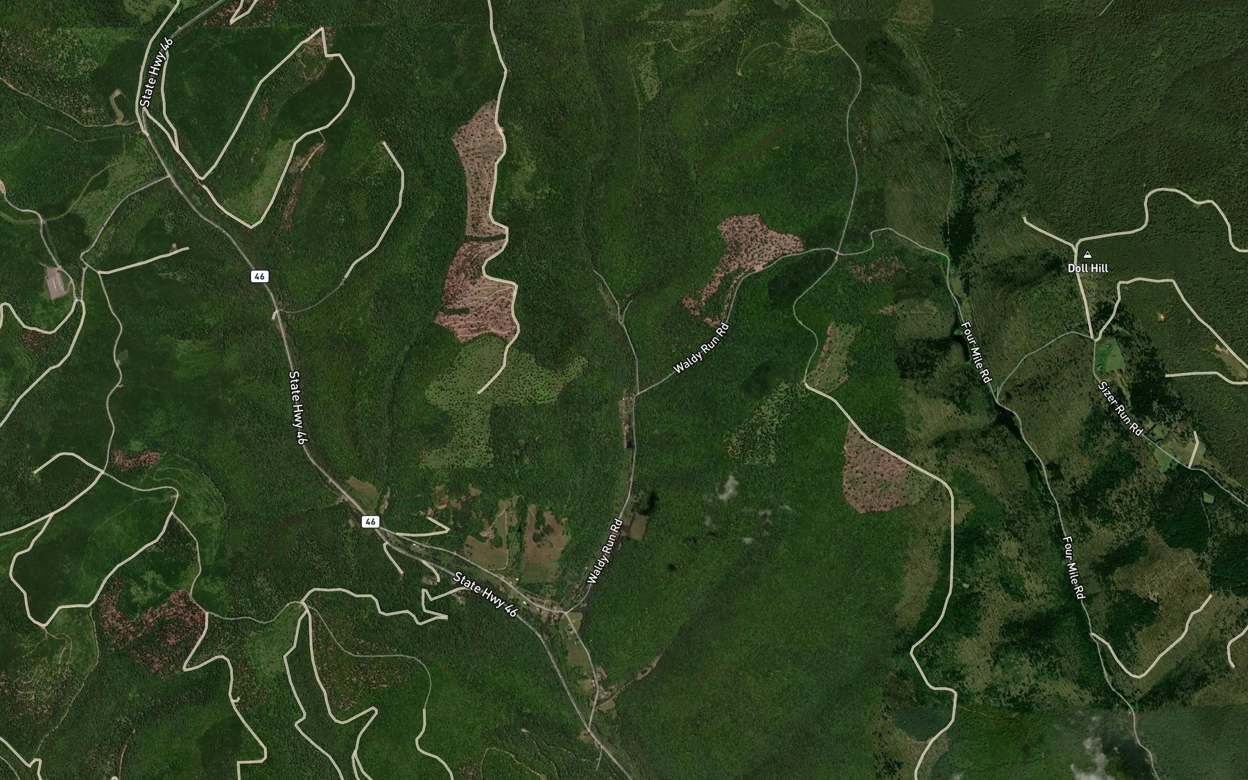 Satellite map of the Roaring Branch