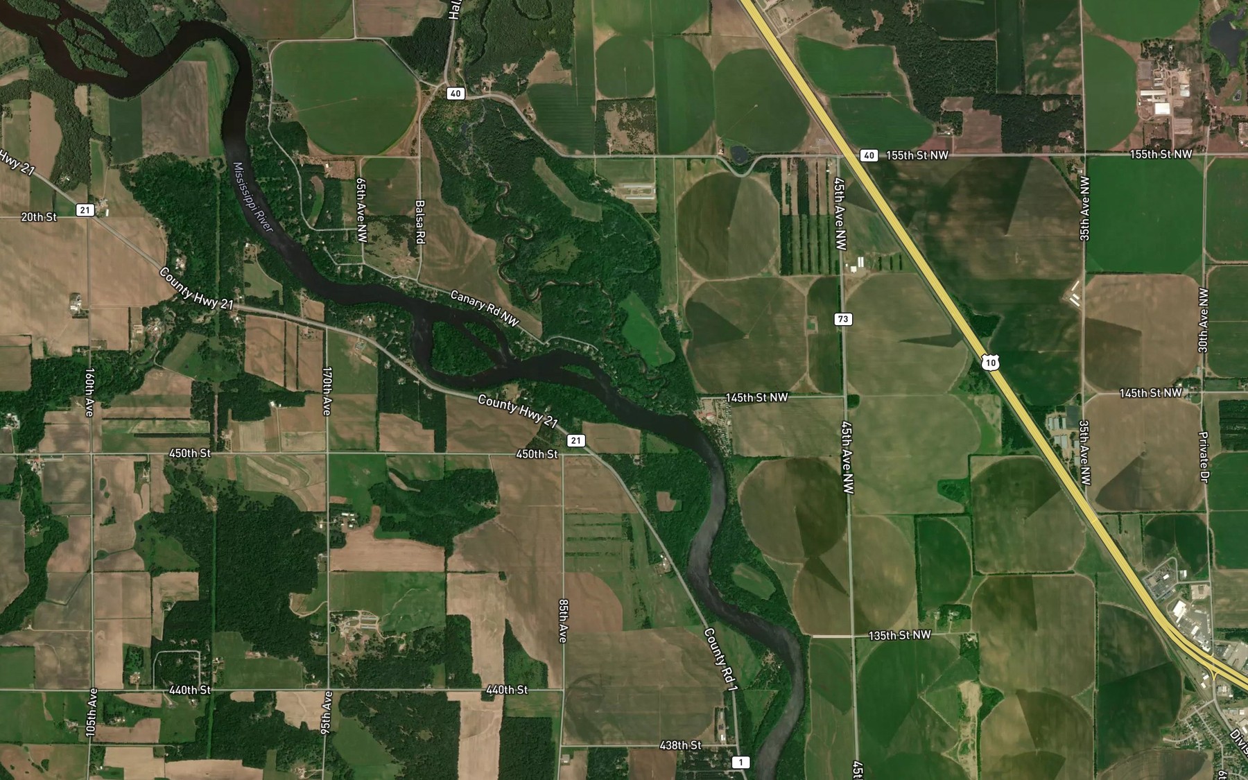 Satellite map of the Platte River