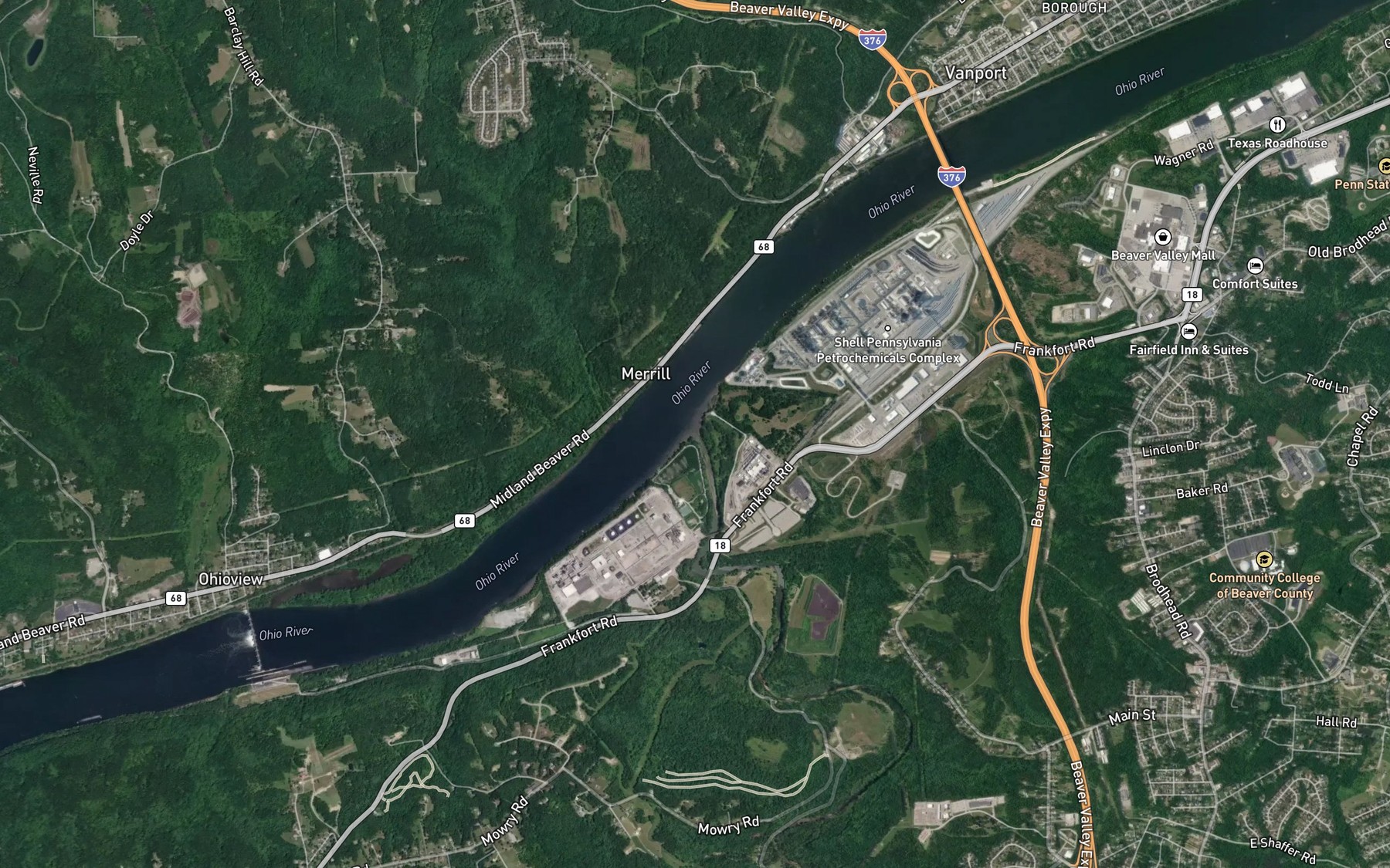 Satellite map of the Raccoon Creek