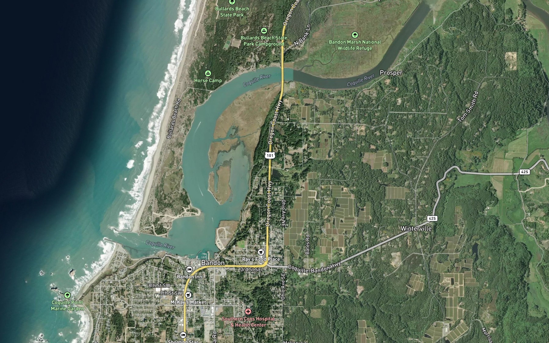 Satellite map of the Simpson Creek