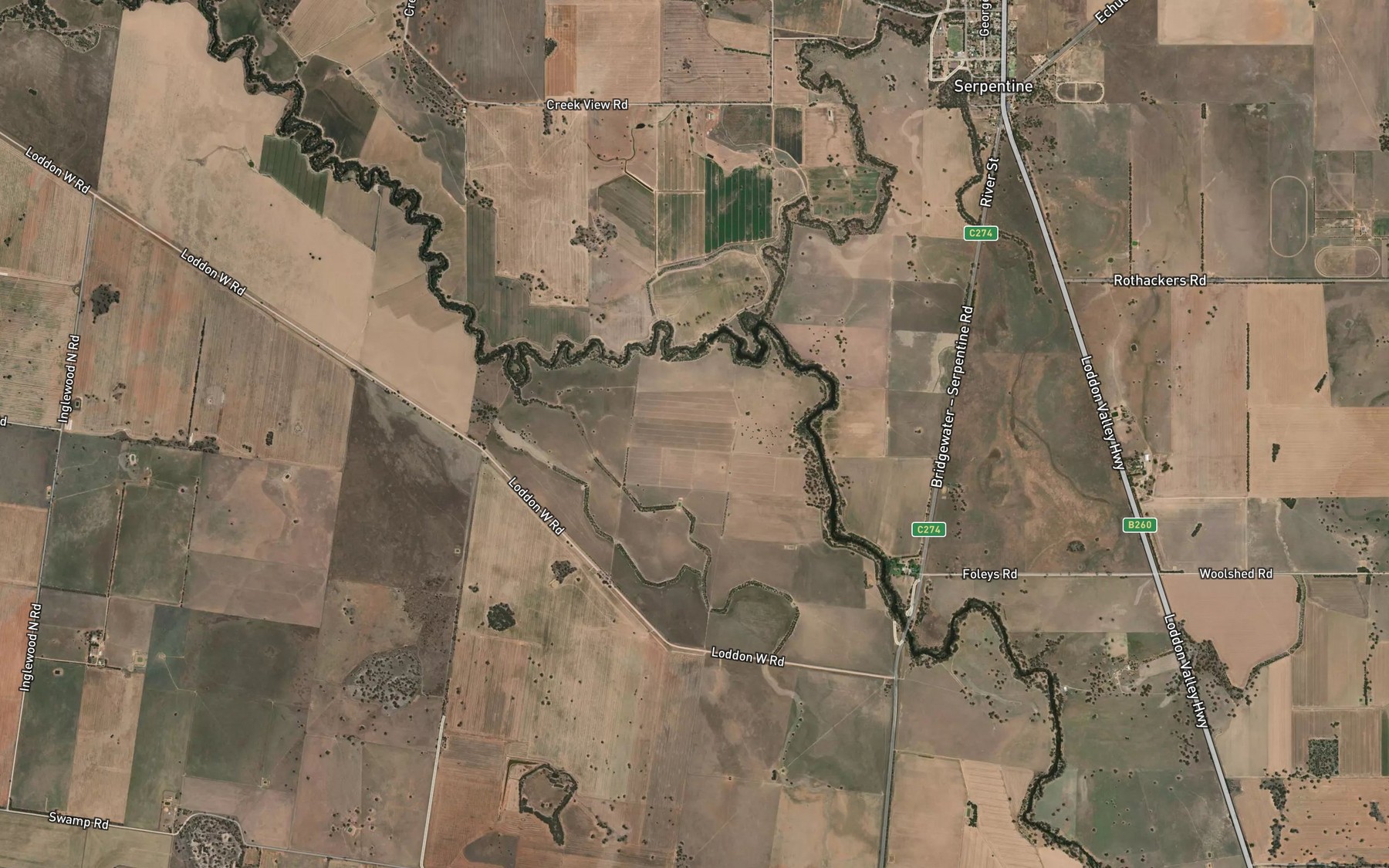 Satellite map of the Serpentine Creek