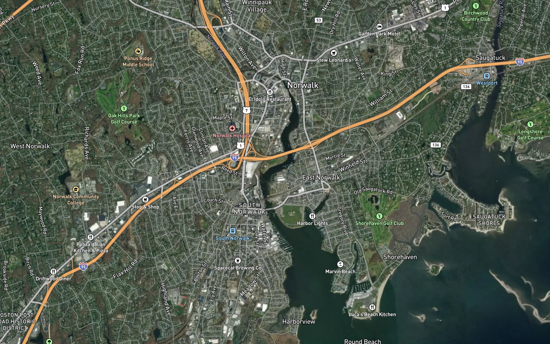 Satellite map of the Oyster Shell Reach