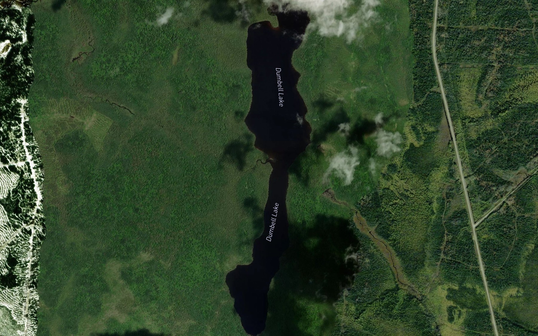 Satellite map of the Dumbell Lake