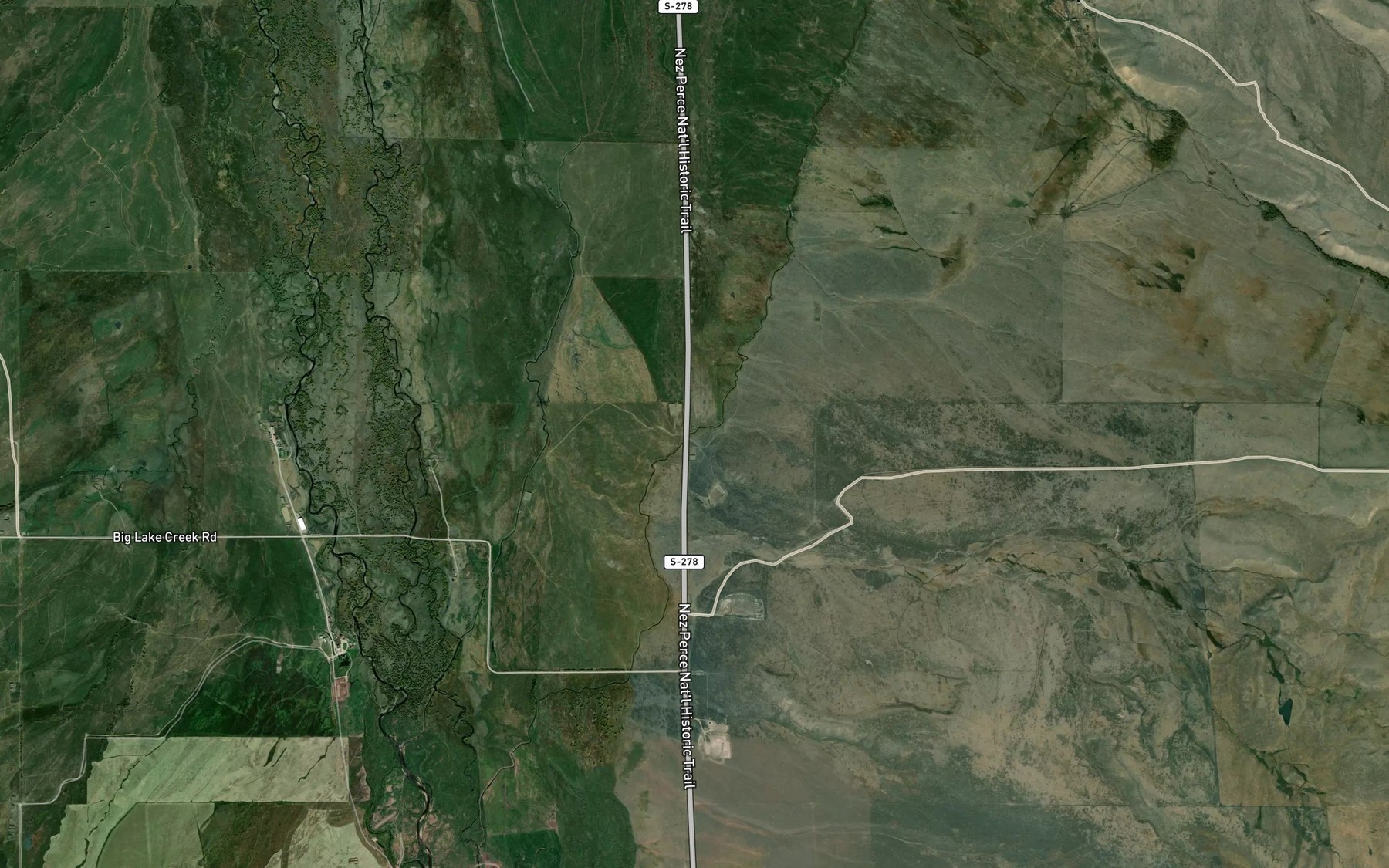 Satellite map of the Cow Cabin Creek