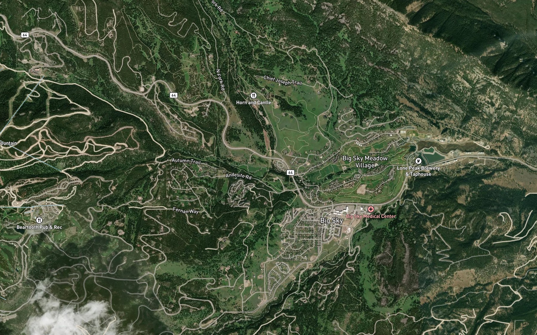 Satellite map of the Middle Fork West Fork Gallatin River