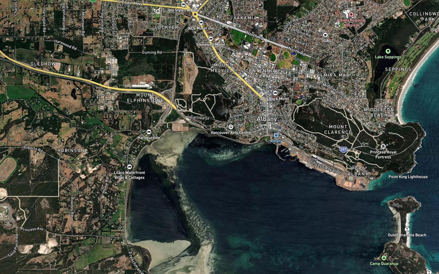 Satellite map of the Lockyer Bay