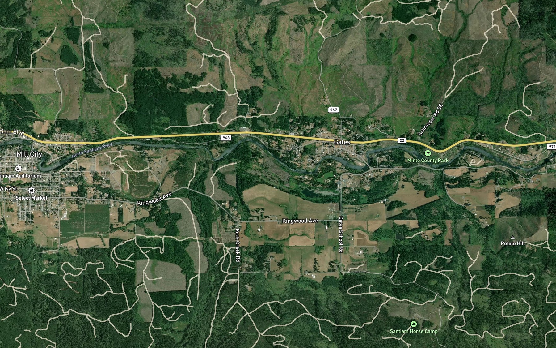 Satellite map of the Pierce Creek