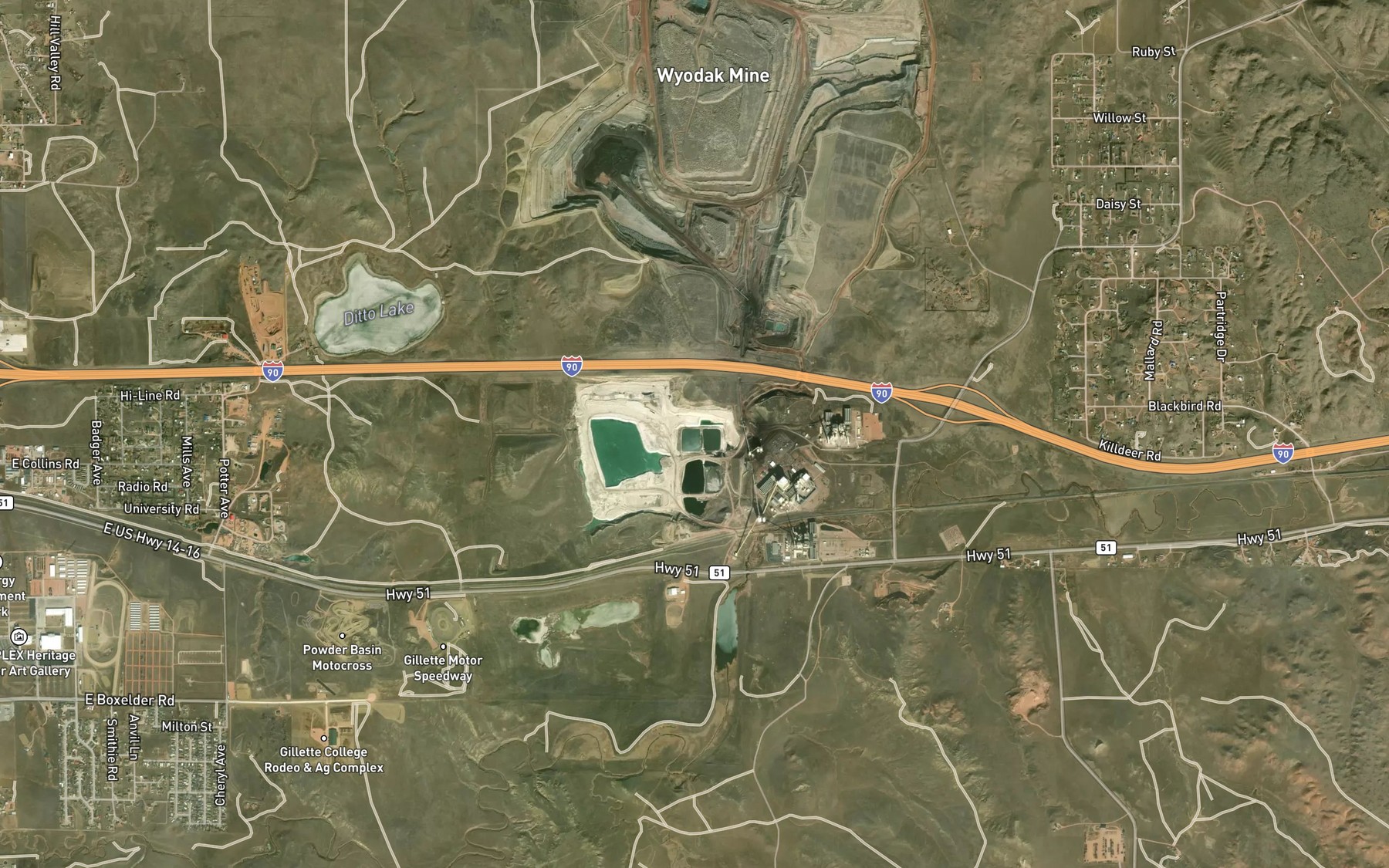 Satellite map of the Wyodak Ash Pond Reservoir