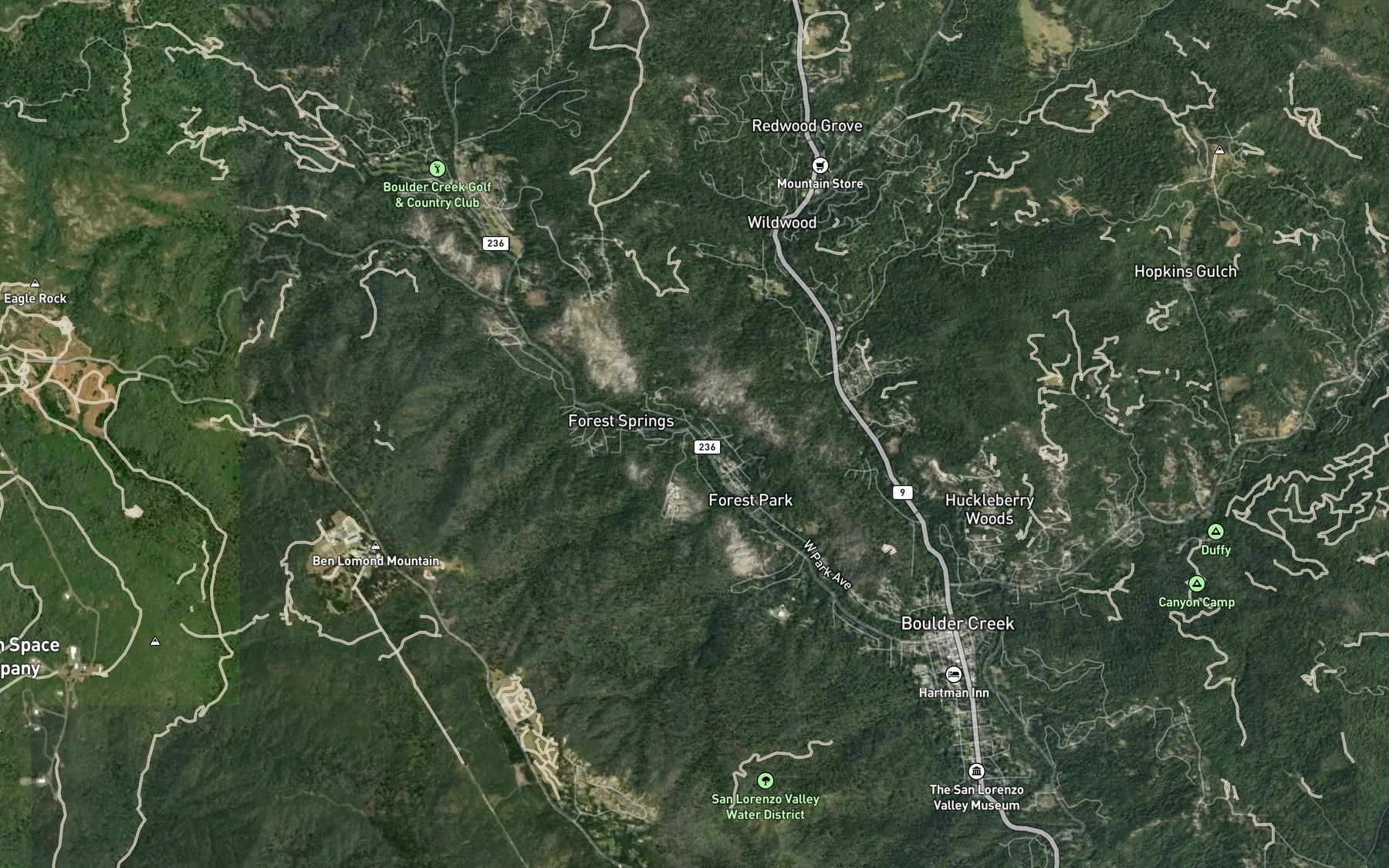 Satellite map of the Peavine Creek