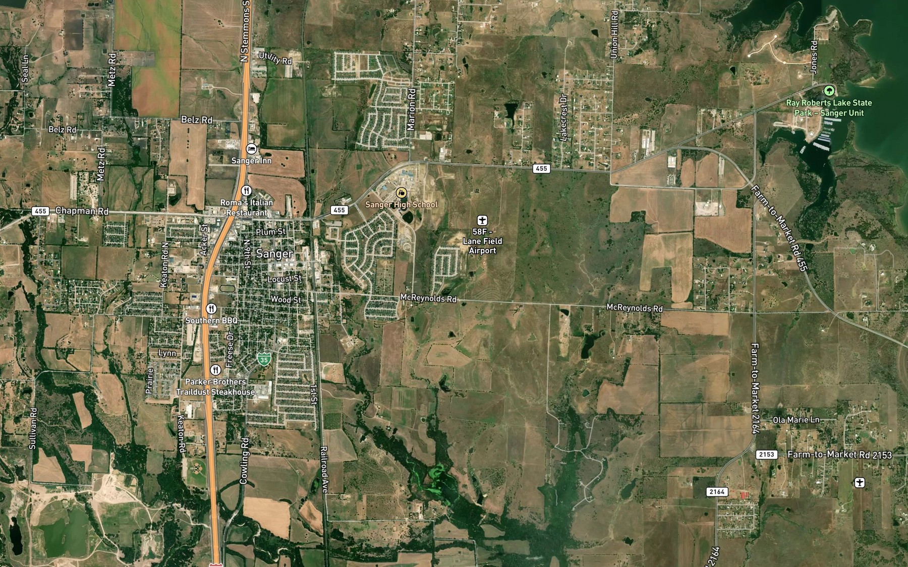 Satellite map of the Lane Lake