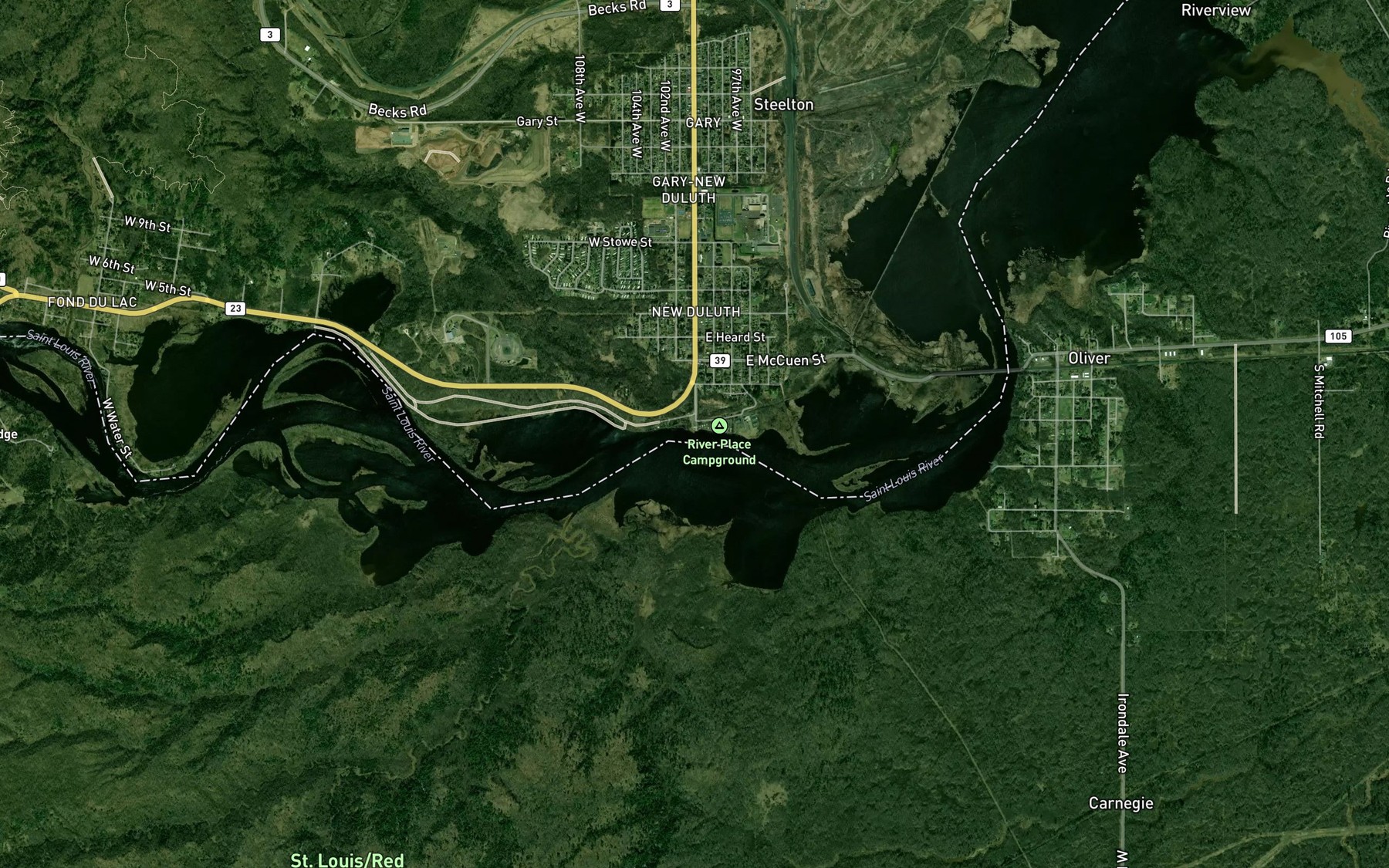 Satellite map of the Boyscout Public Water Access