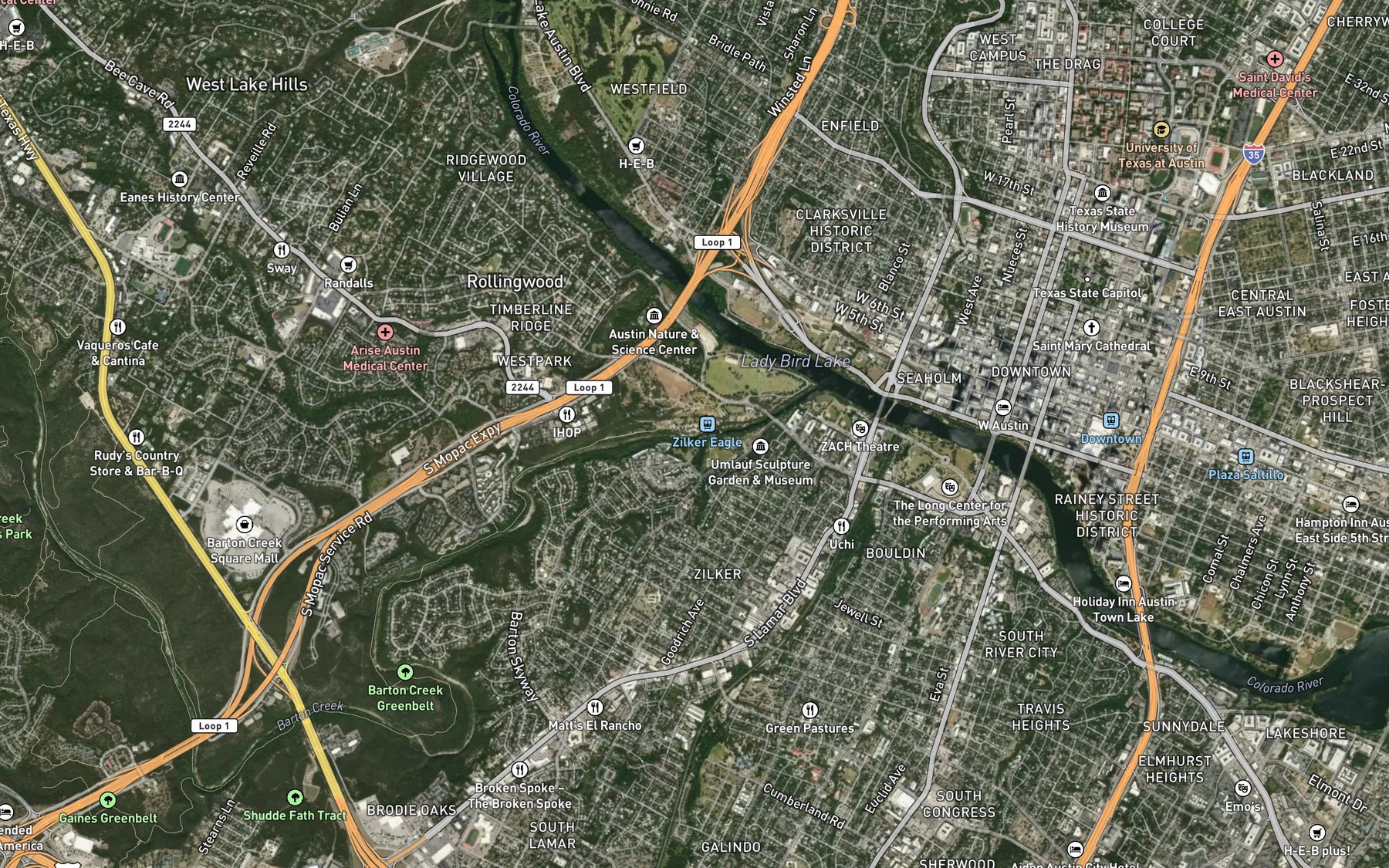 Satellite map of the Barton Springs