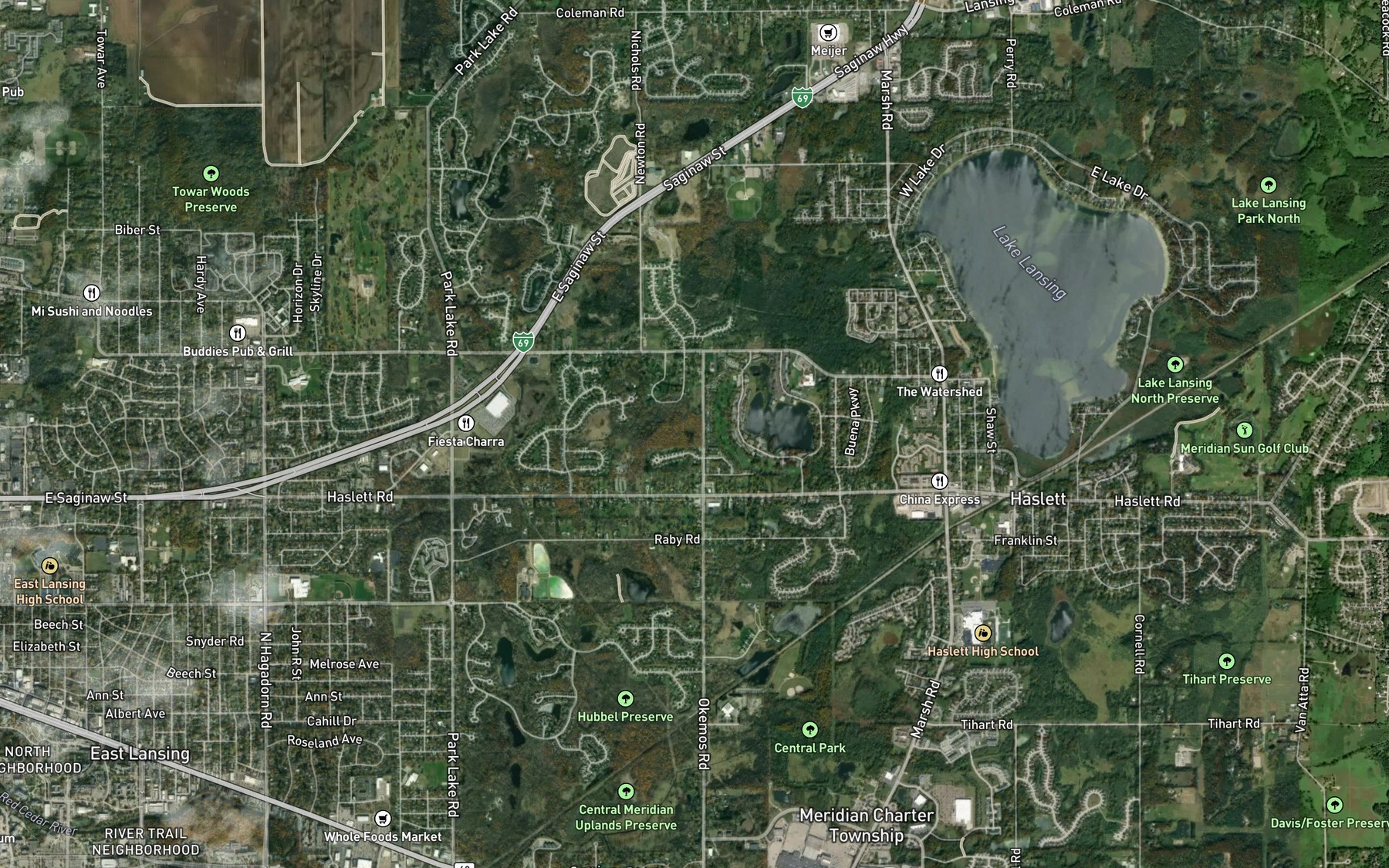 Satellite map of the Lake O'The Hills
