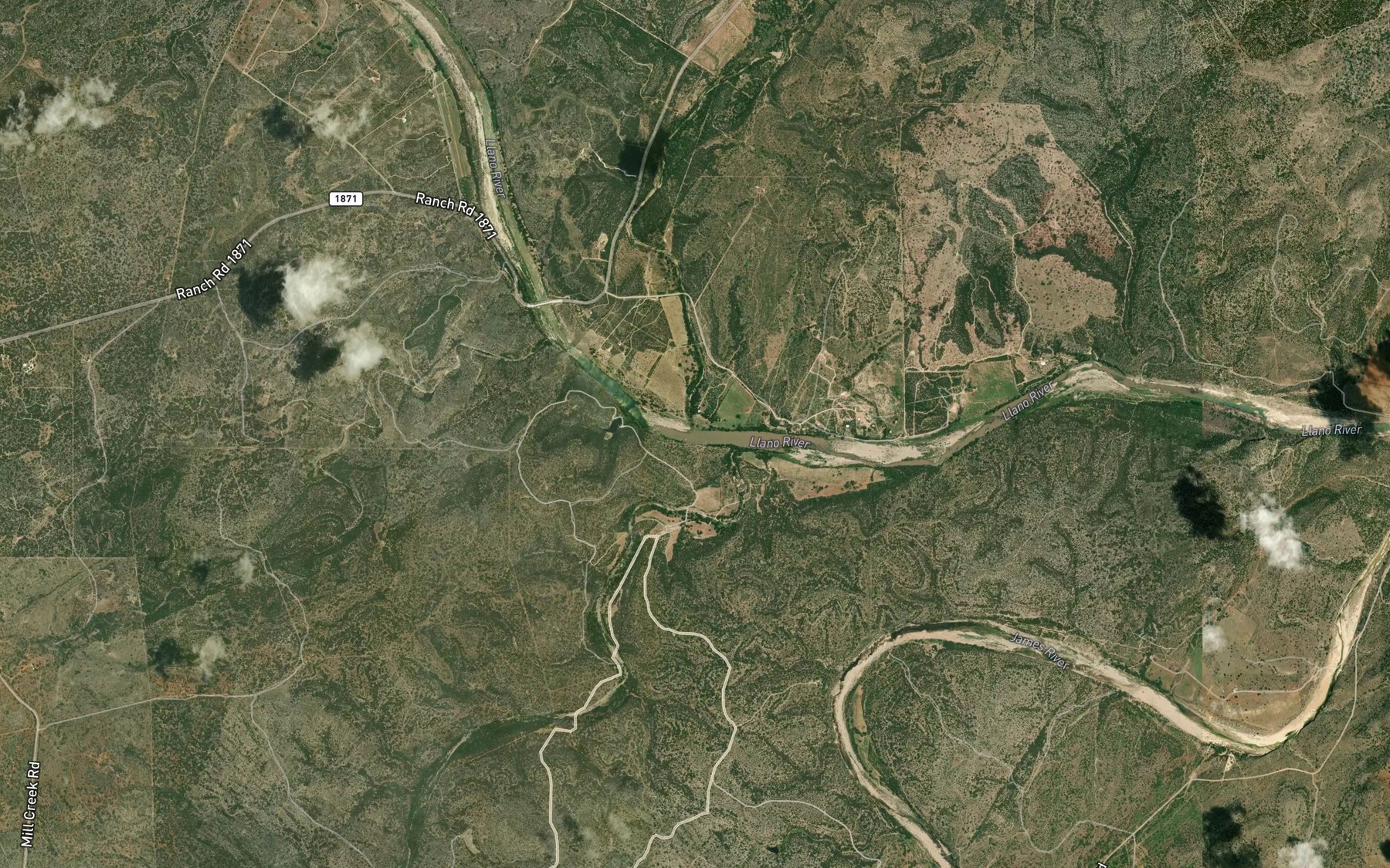 Satellite map of the Honey Creek