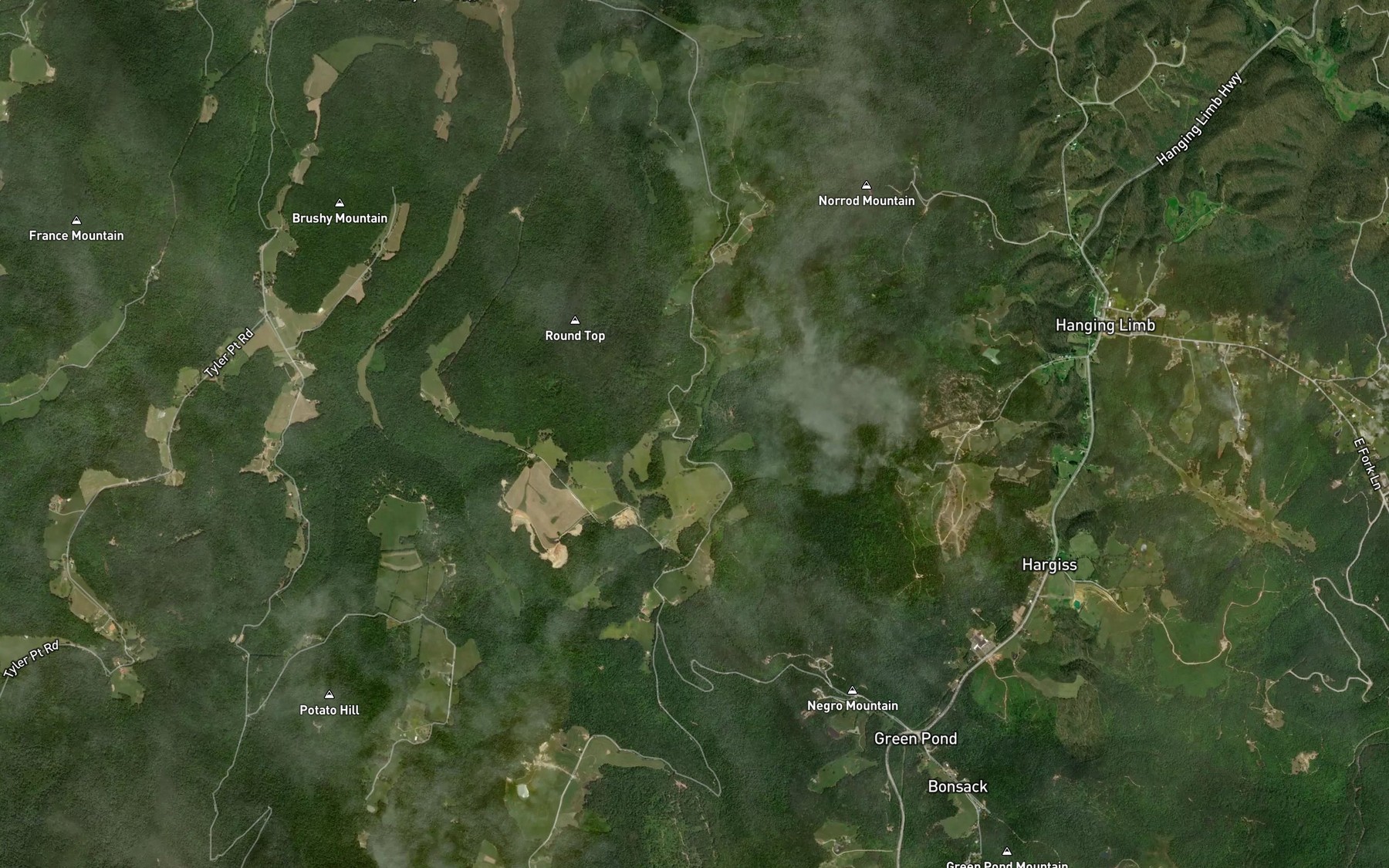 Satellite map of the Sunk Cane Branch