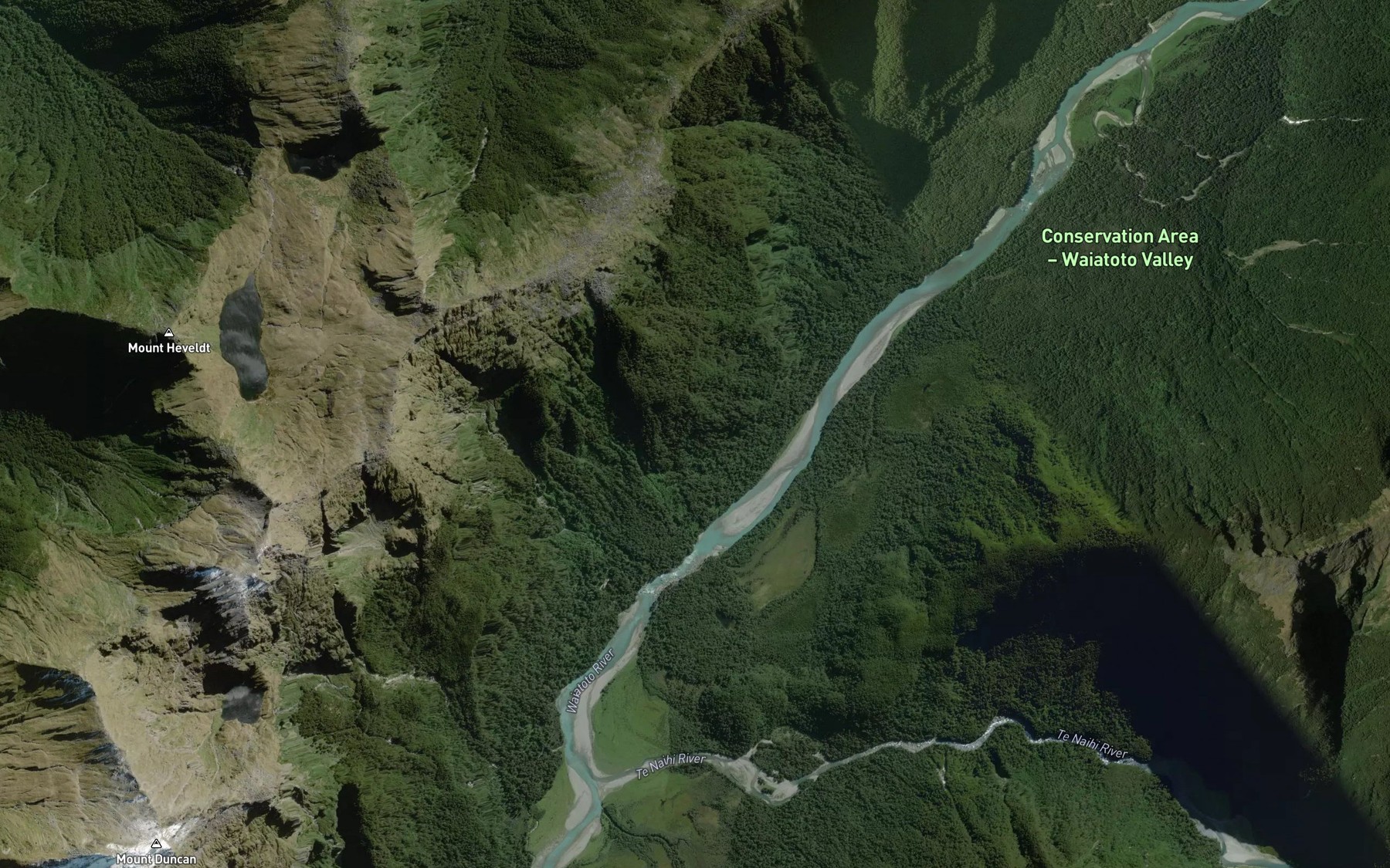 Satellite map of the Waiatoto River