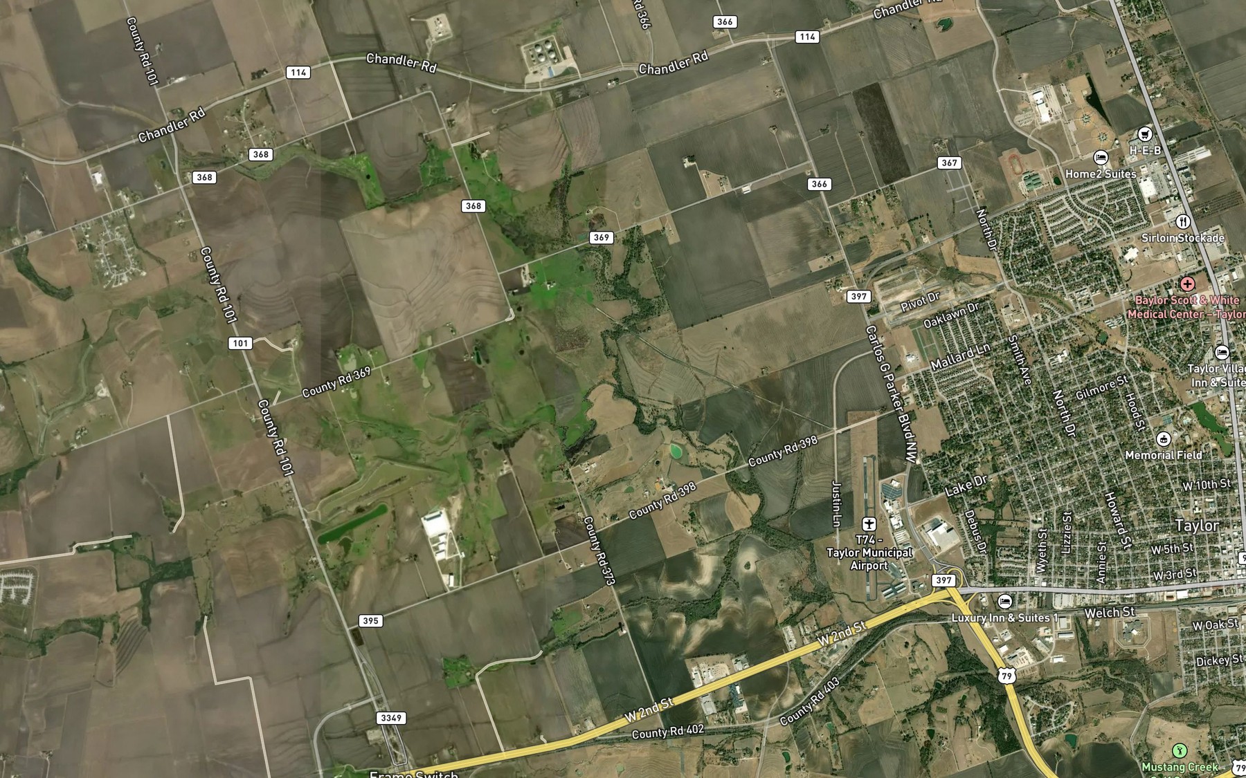 Satellite map of the North Fork Mustang Creek