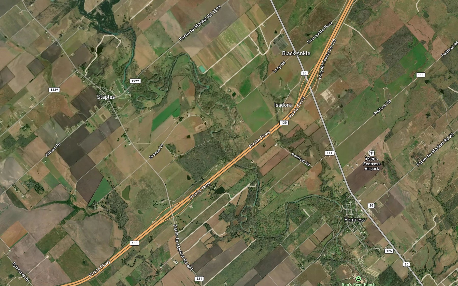 Satellite map of the Langford Lake