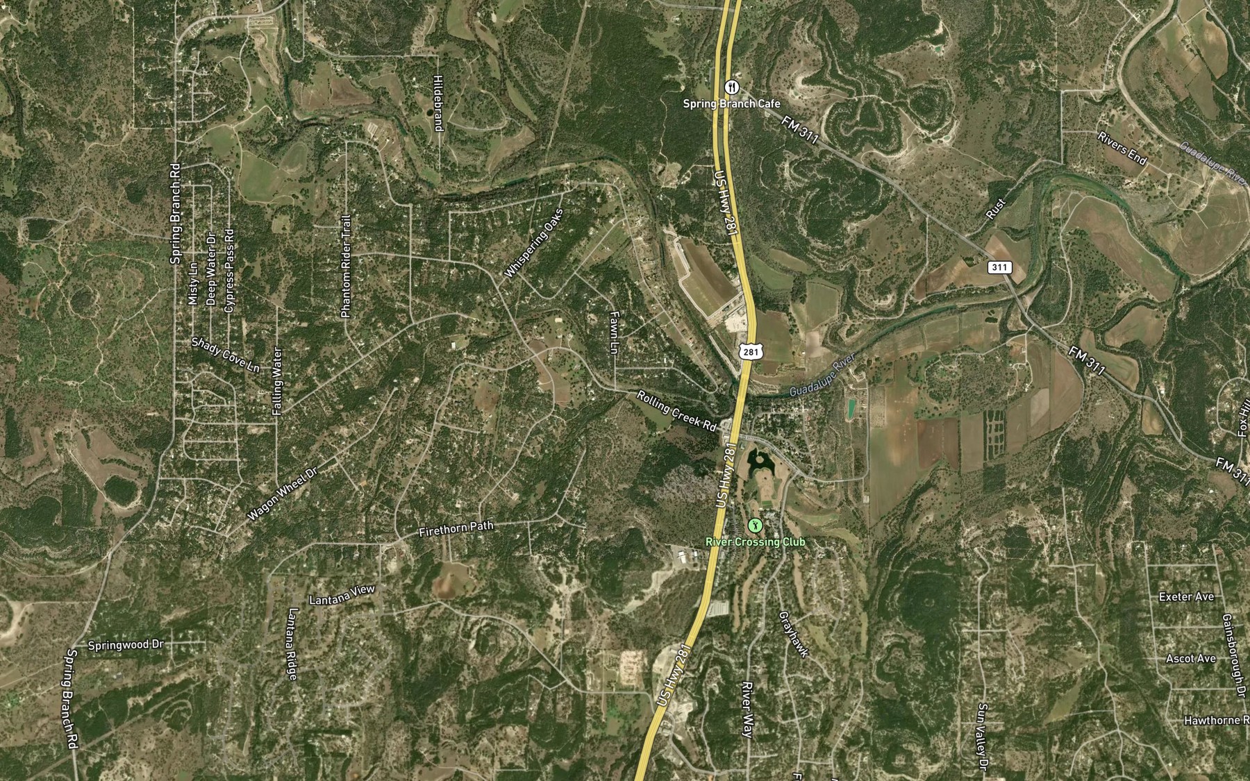 Satellite map of the Ahern Creek