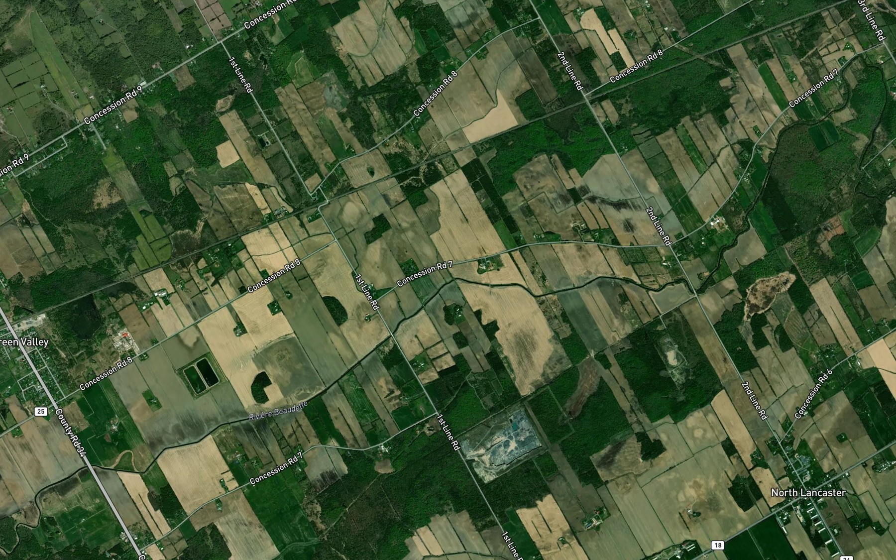 Satellite map of the Lauzon Creek Drain
