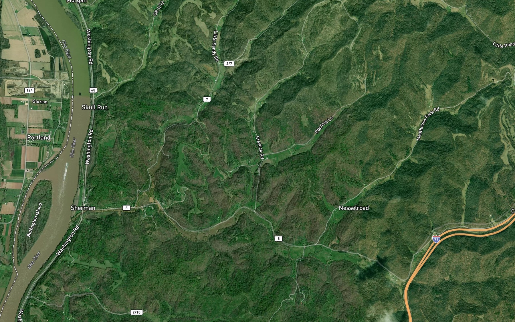 Satellite map of the Left Fork Claylick Run