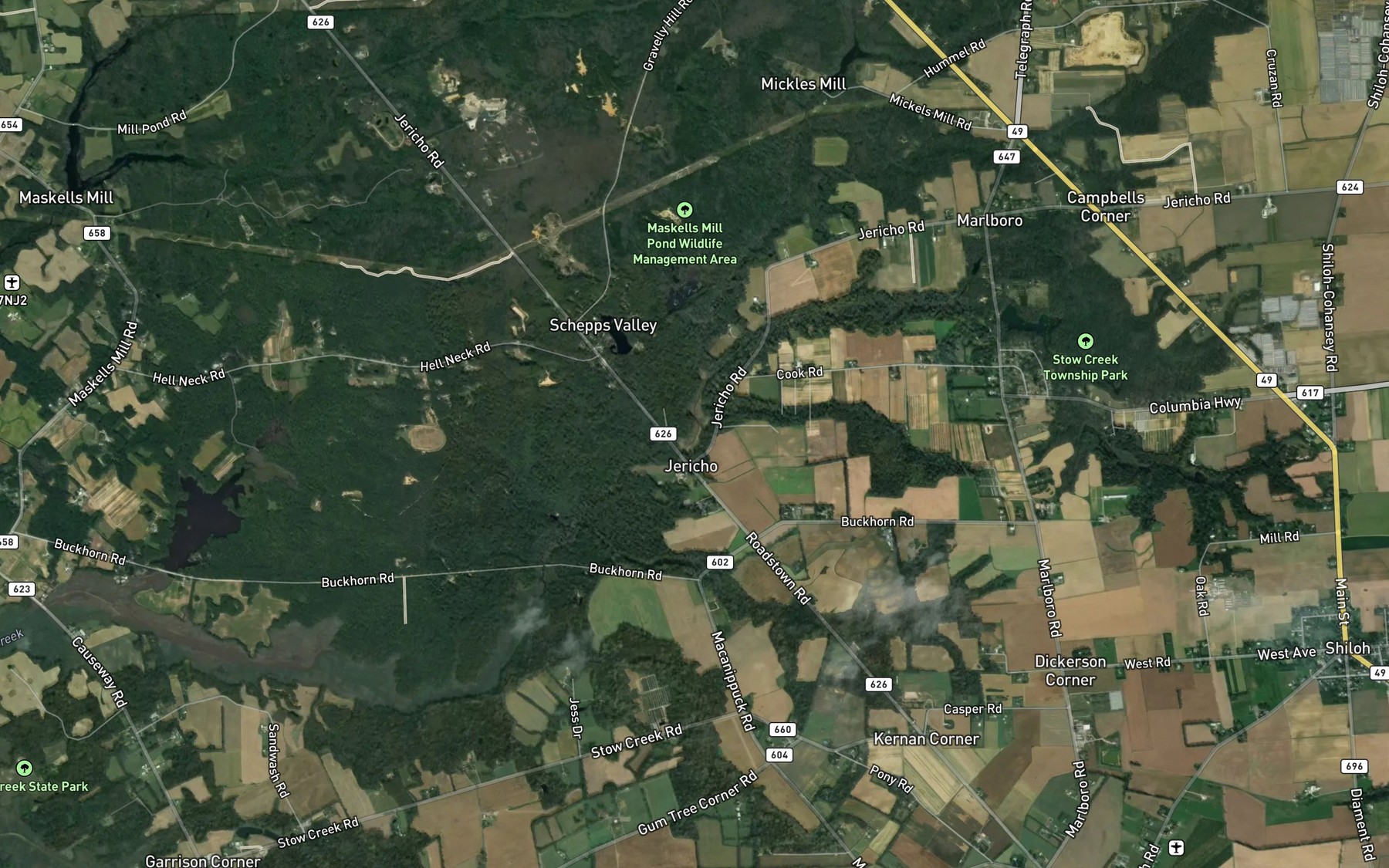 Satellite map of the Jericho Pond