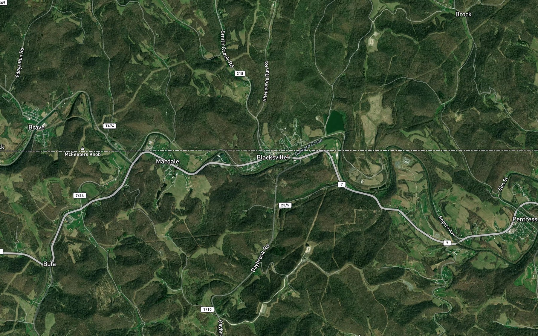Satellite map of the Roberts Run