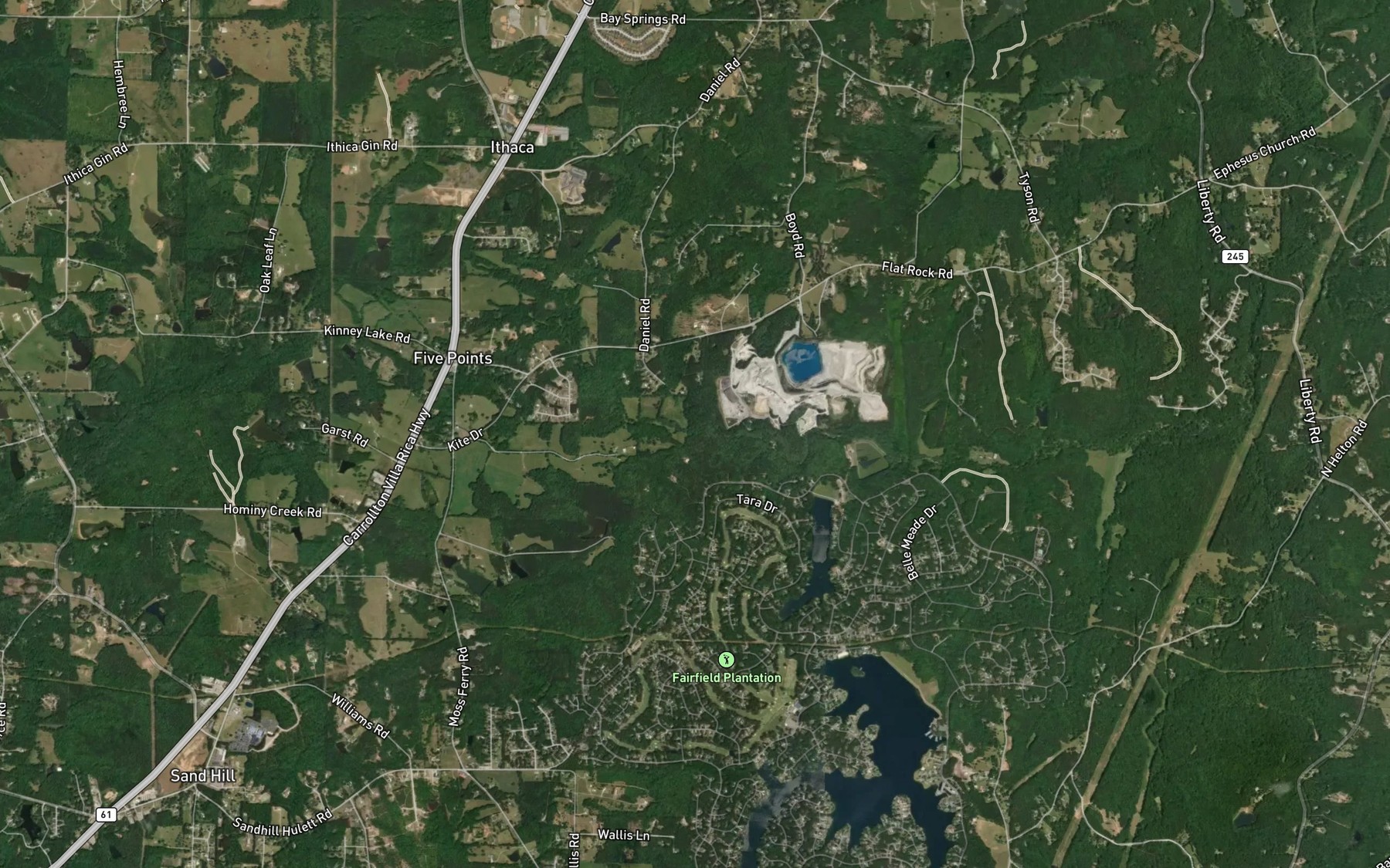 Satellite map of the Bay Springs Creek