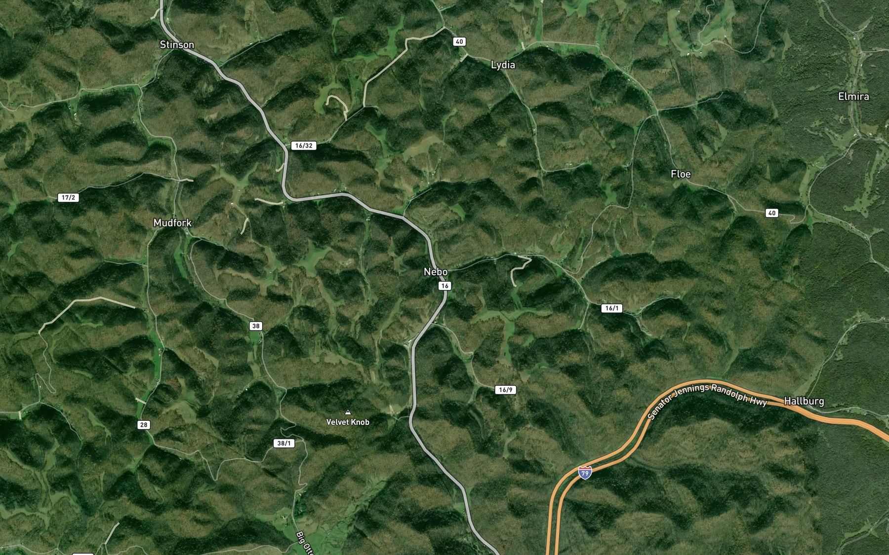 Satellite map of the Dawson Fork